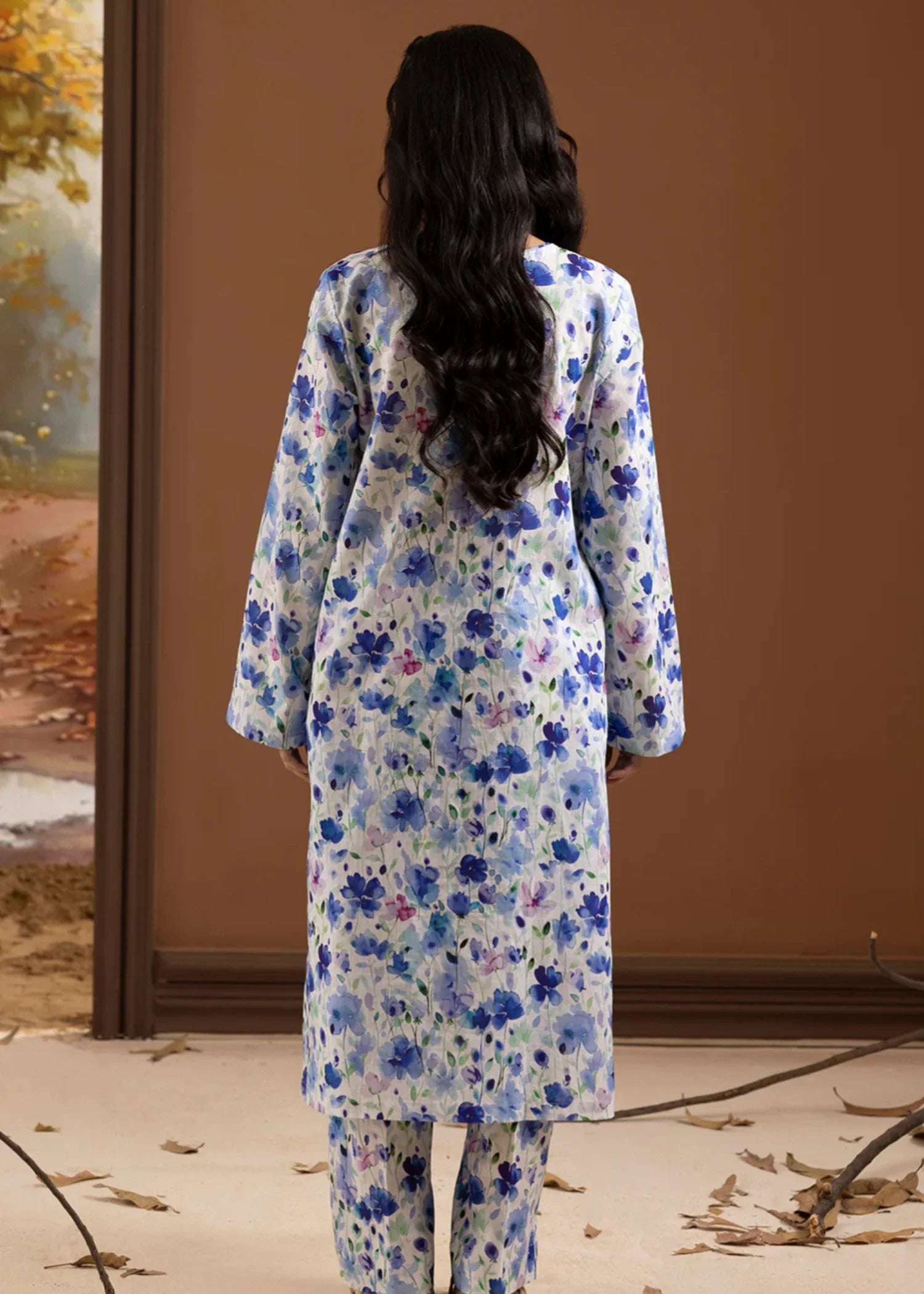 khaddar Co Ord Sets in Blue, white