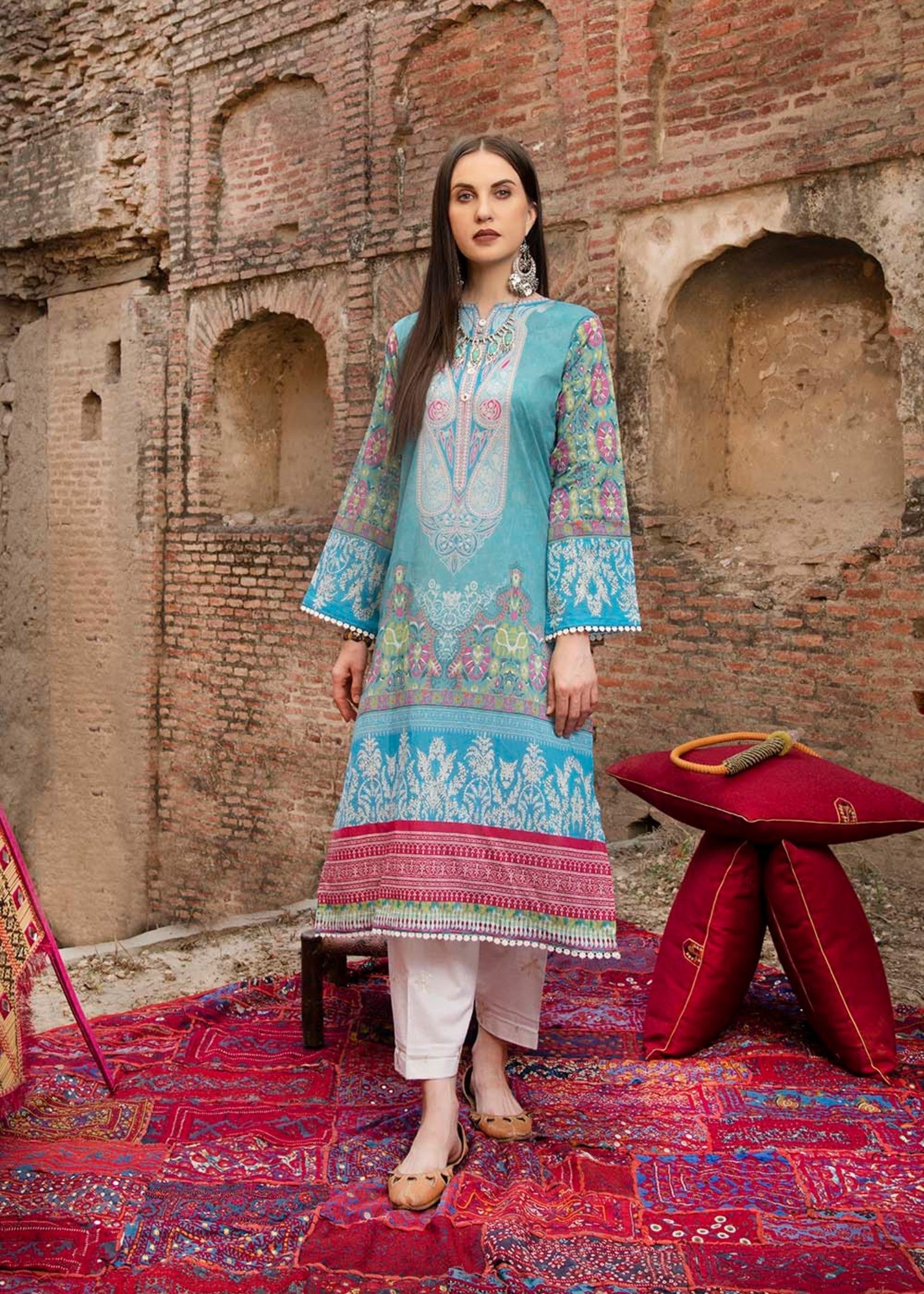 lawn Kurti in Ice blue