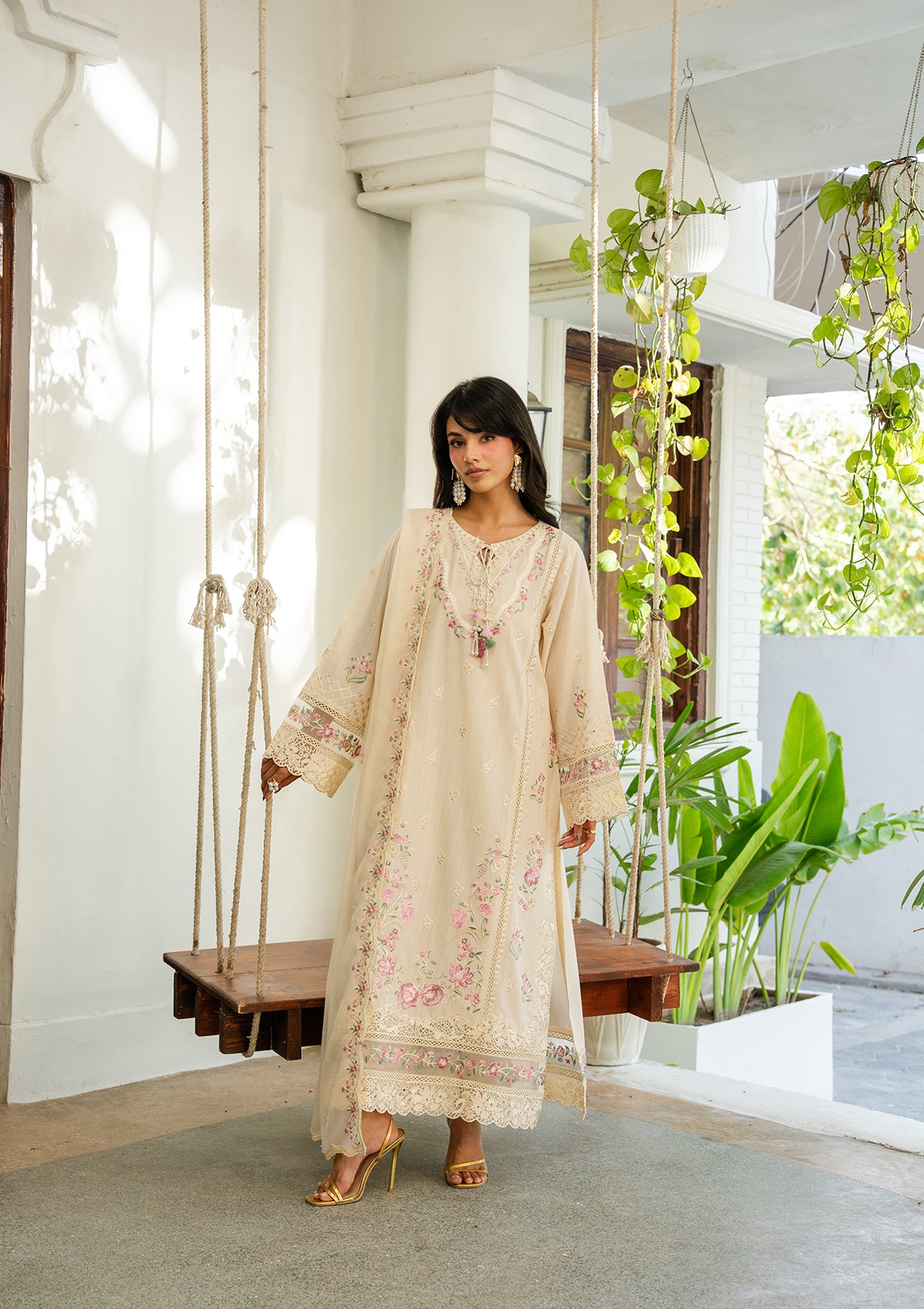 lawn Kurta Set in Cream