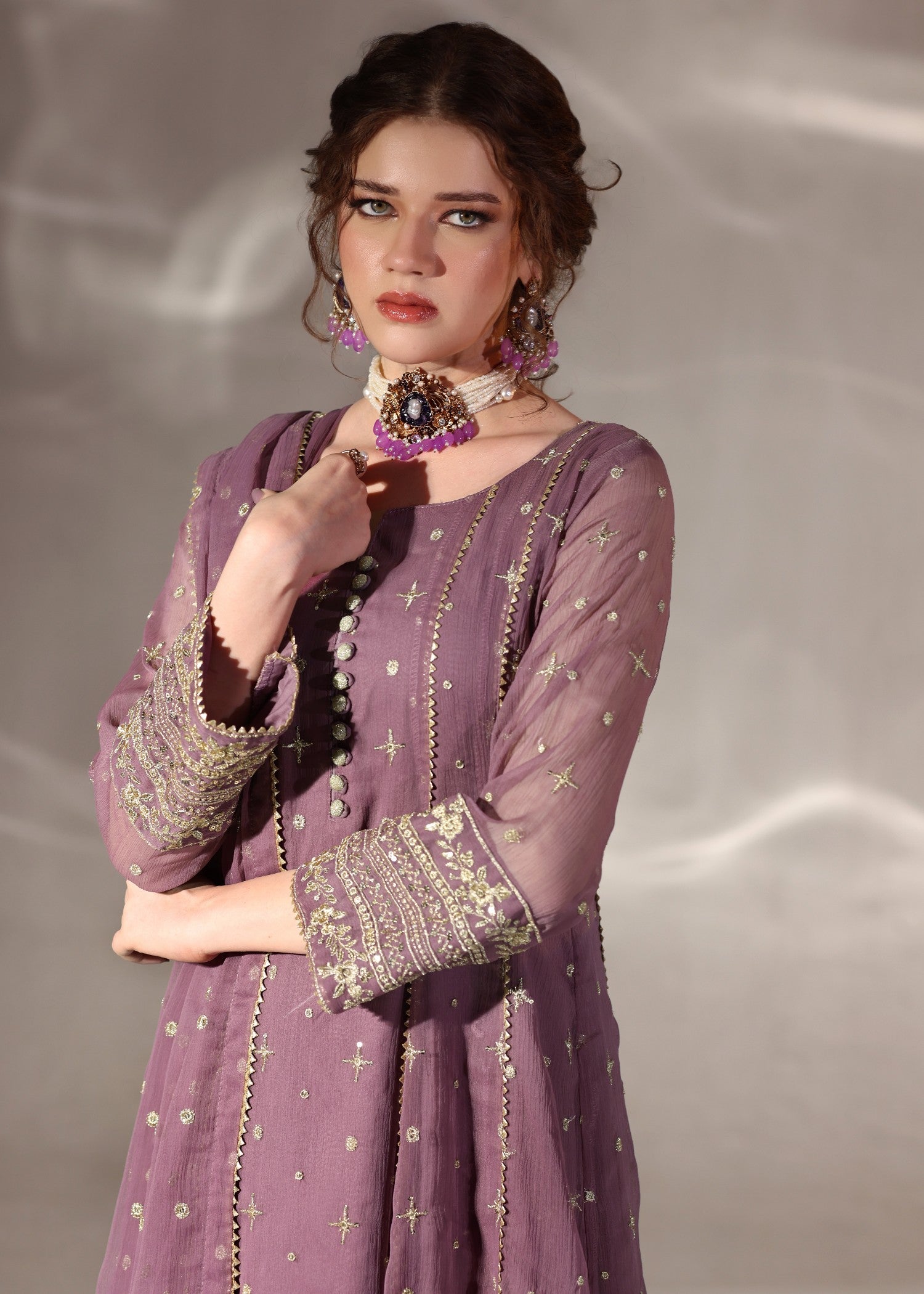 chiffon Pishwas in Mauve