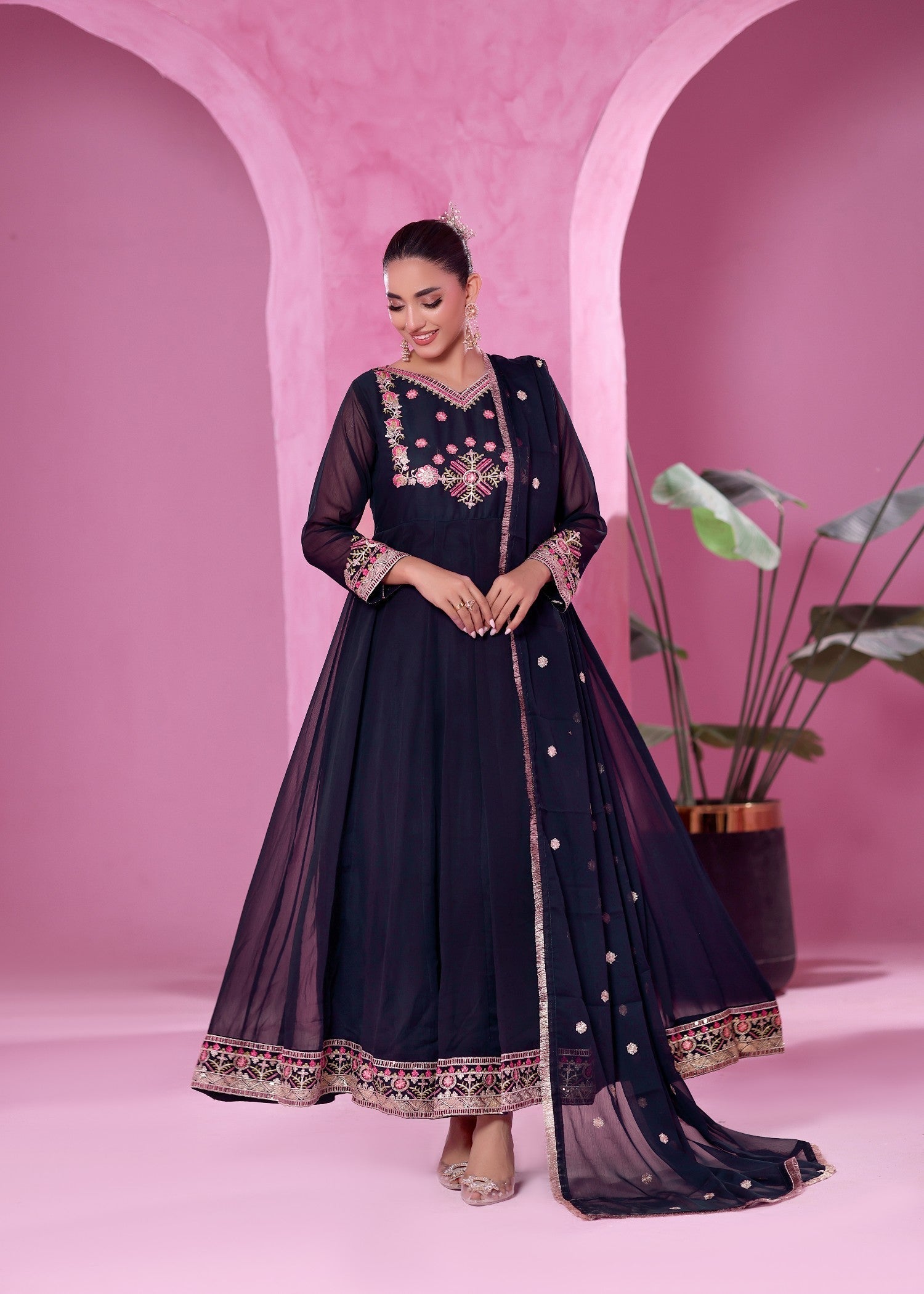chiffon Pishwas in Navy blue