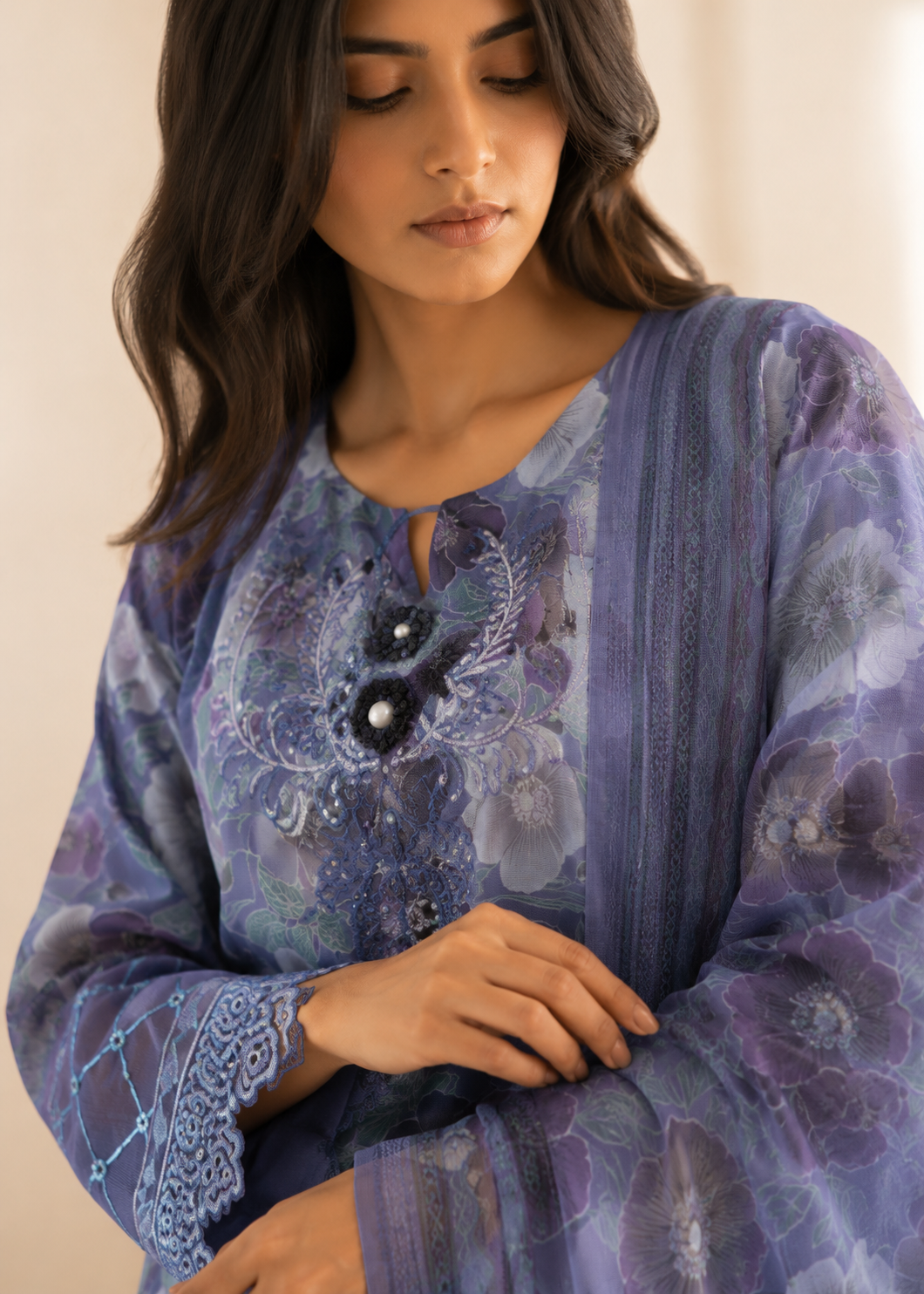lawn Kurta Set in Teal, steel teal, shadow blue