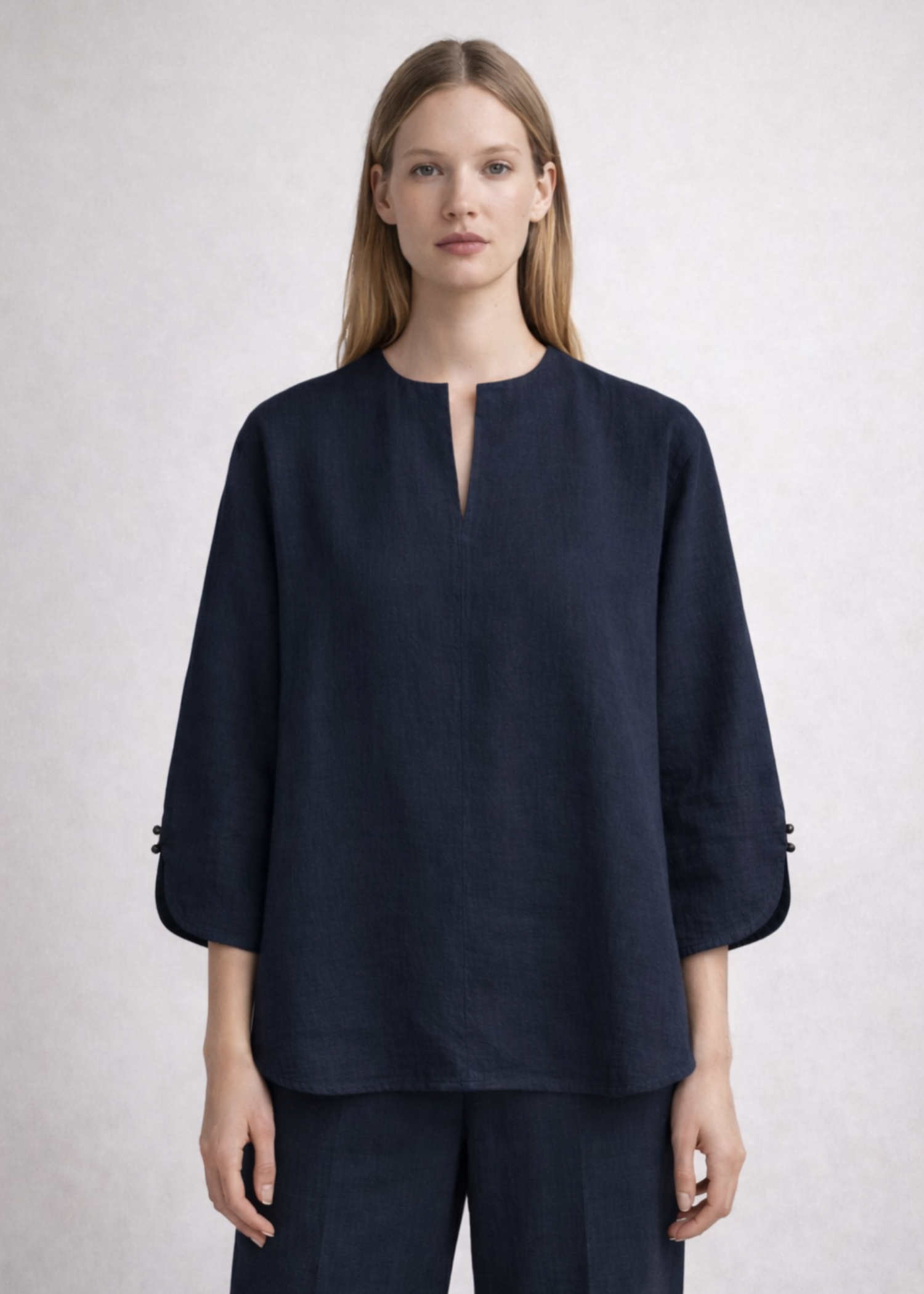 cotton linen Top in Navy blue