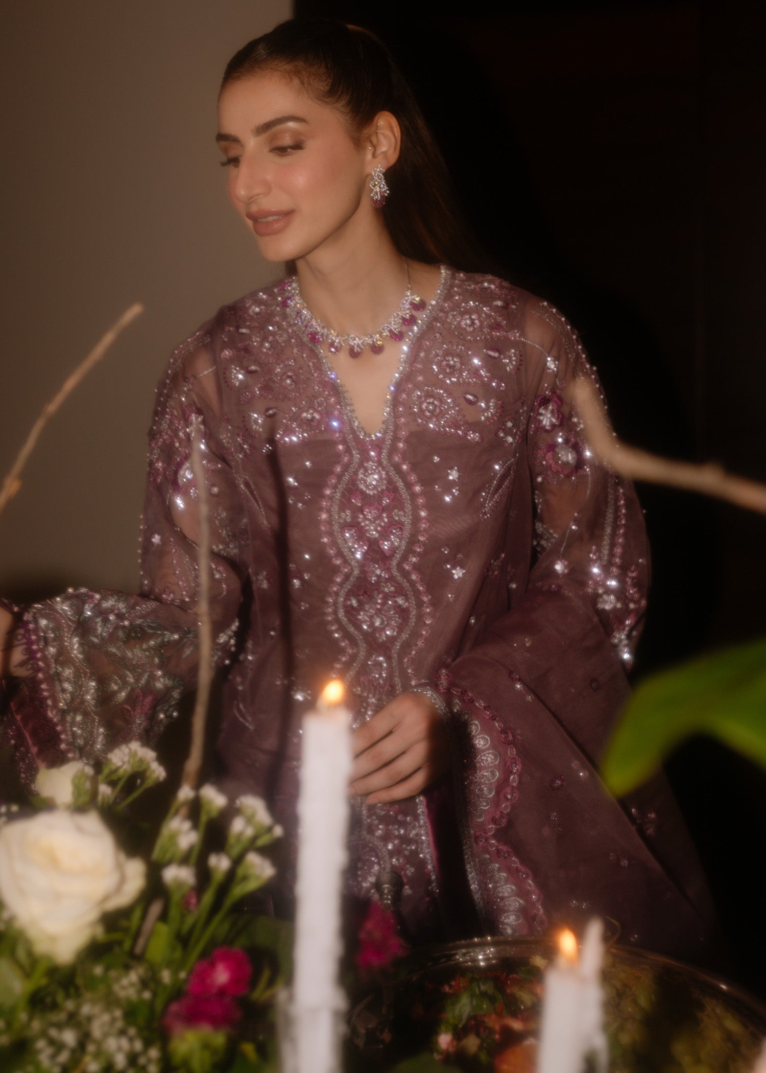 organza Unstitched in Purple, mauve