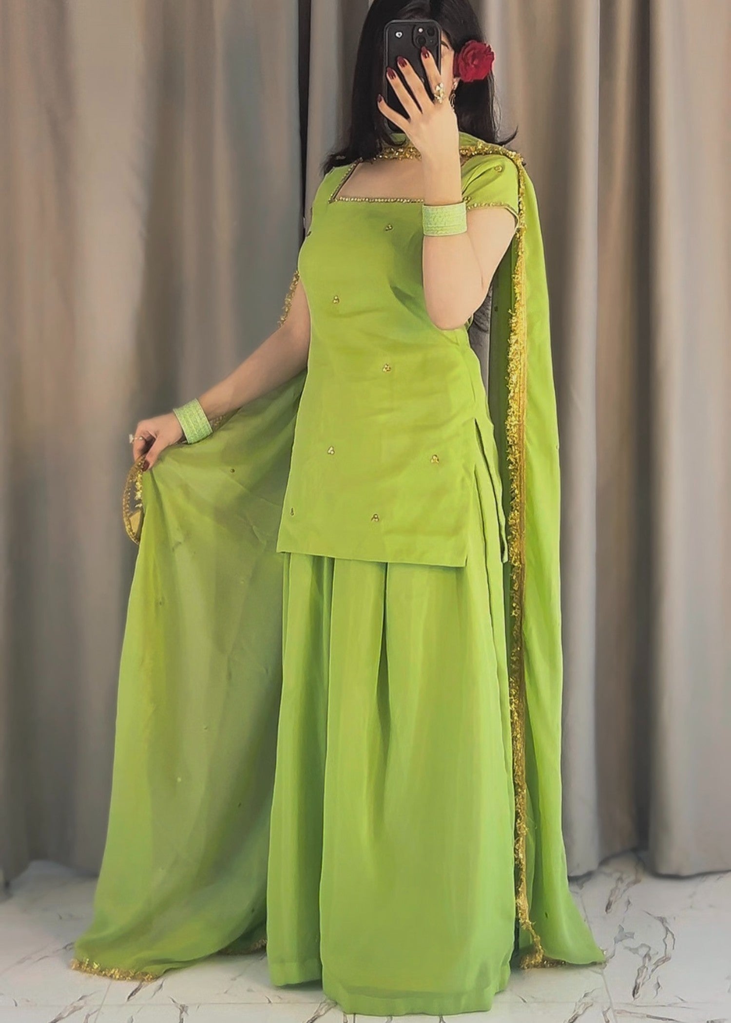 lawn Sharara in Herb green