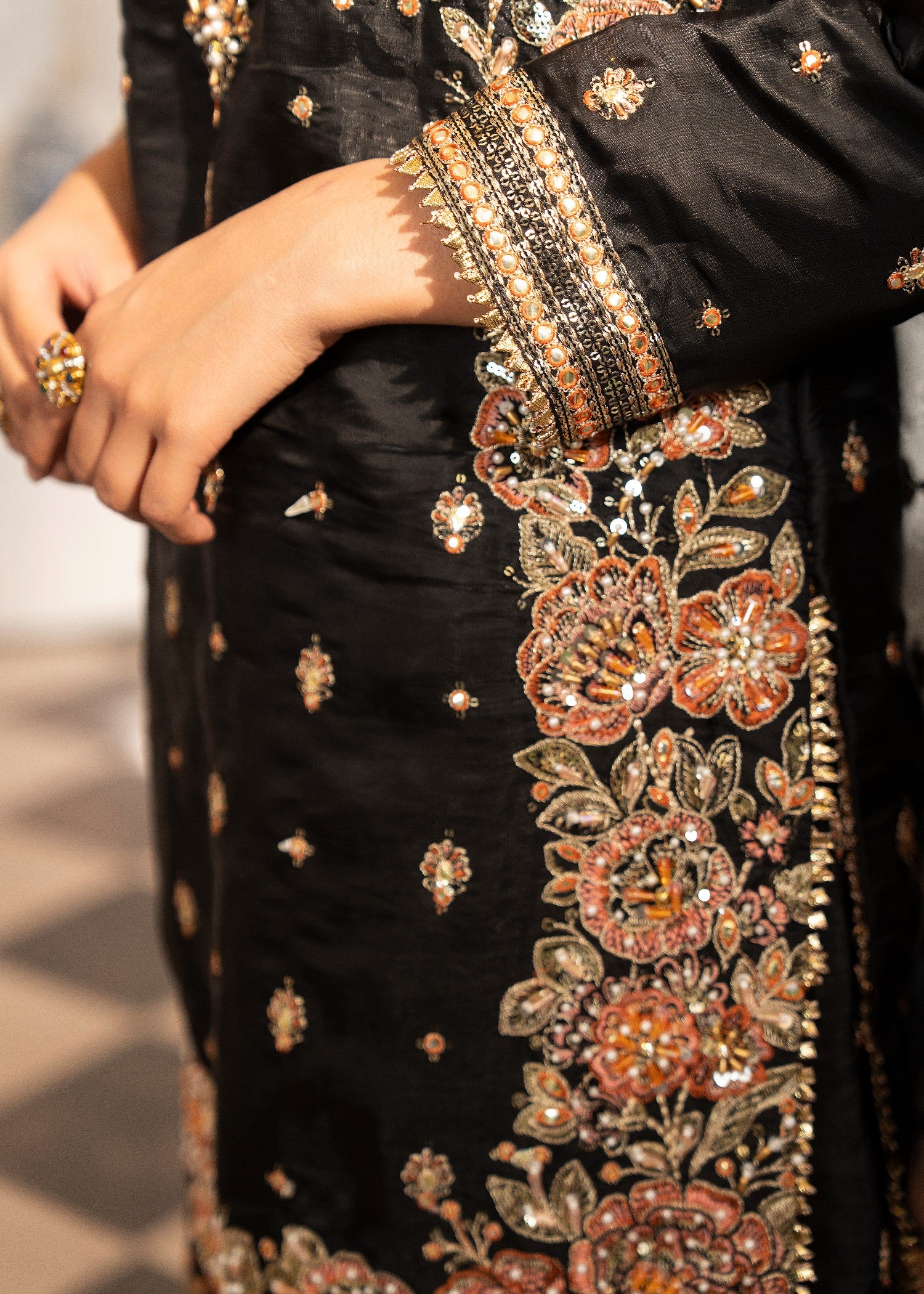 polyester-silk blend Sharara in Jet black