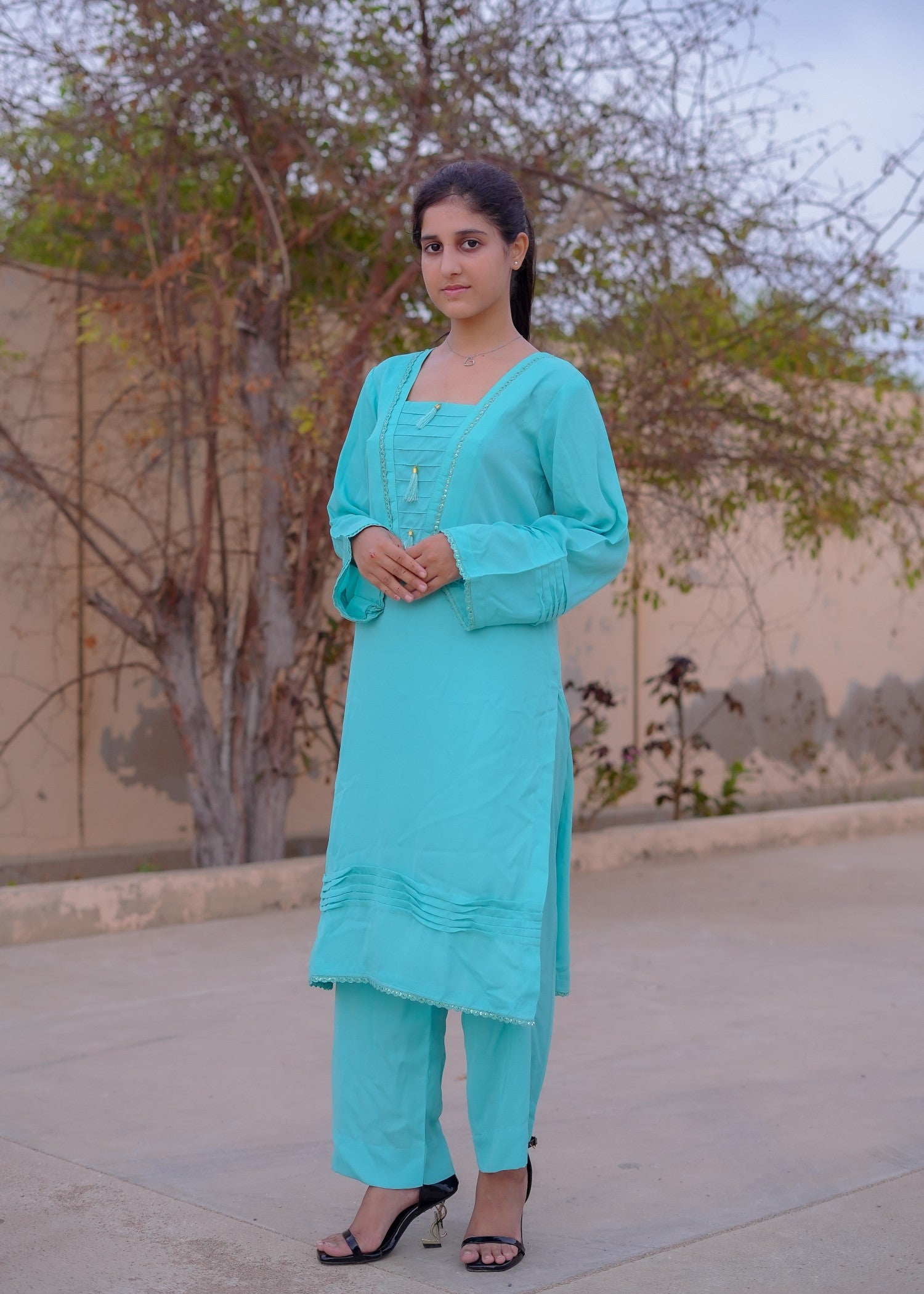 georgette Kurta Set in Aquamarine