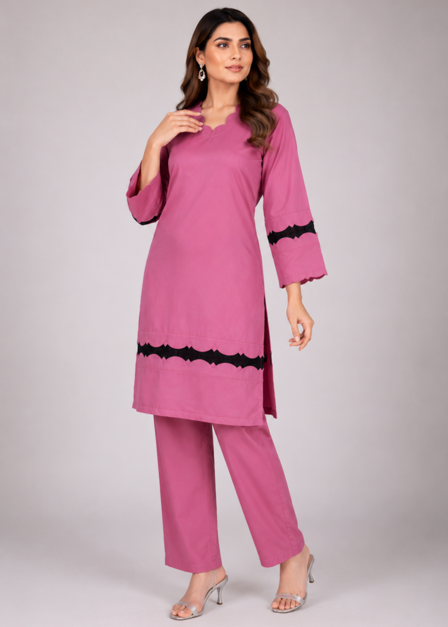 georgette Kurta Set in Rose pink