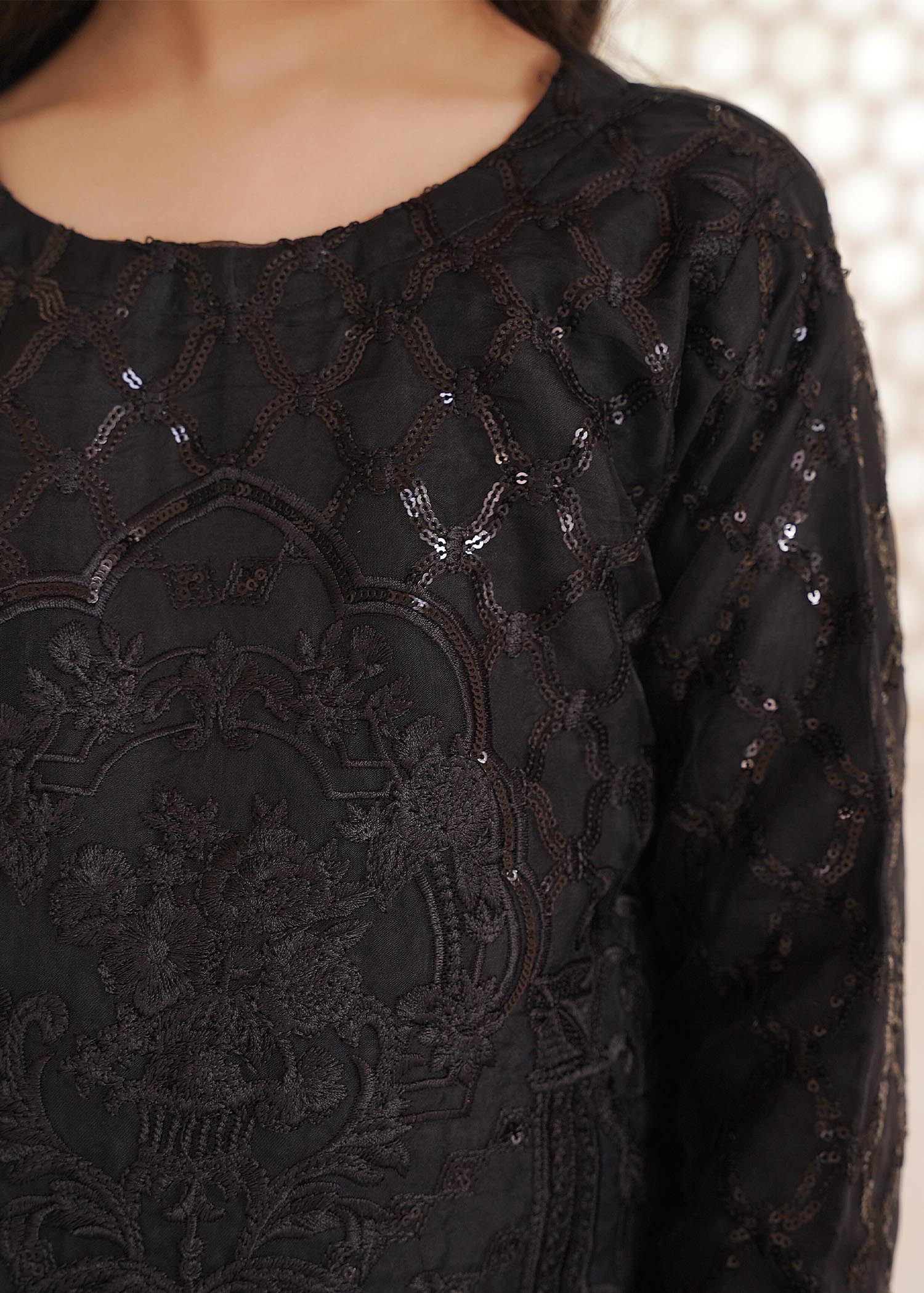 organza Kurta Set in Jet black