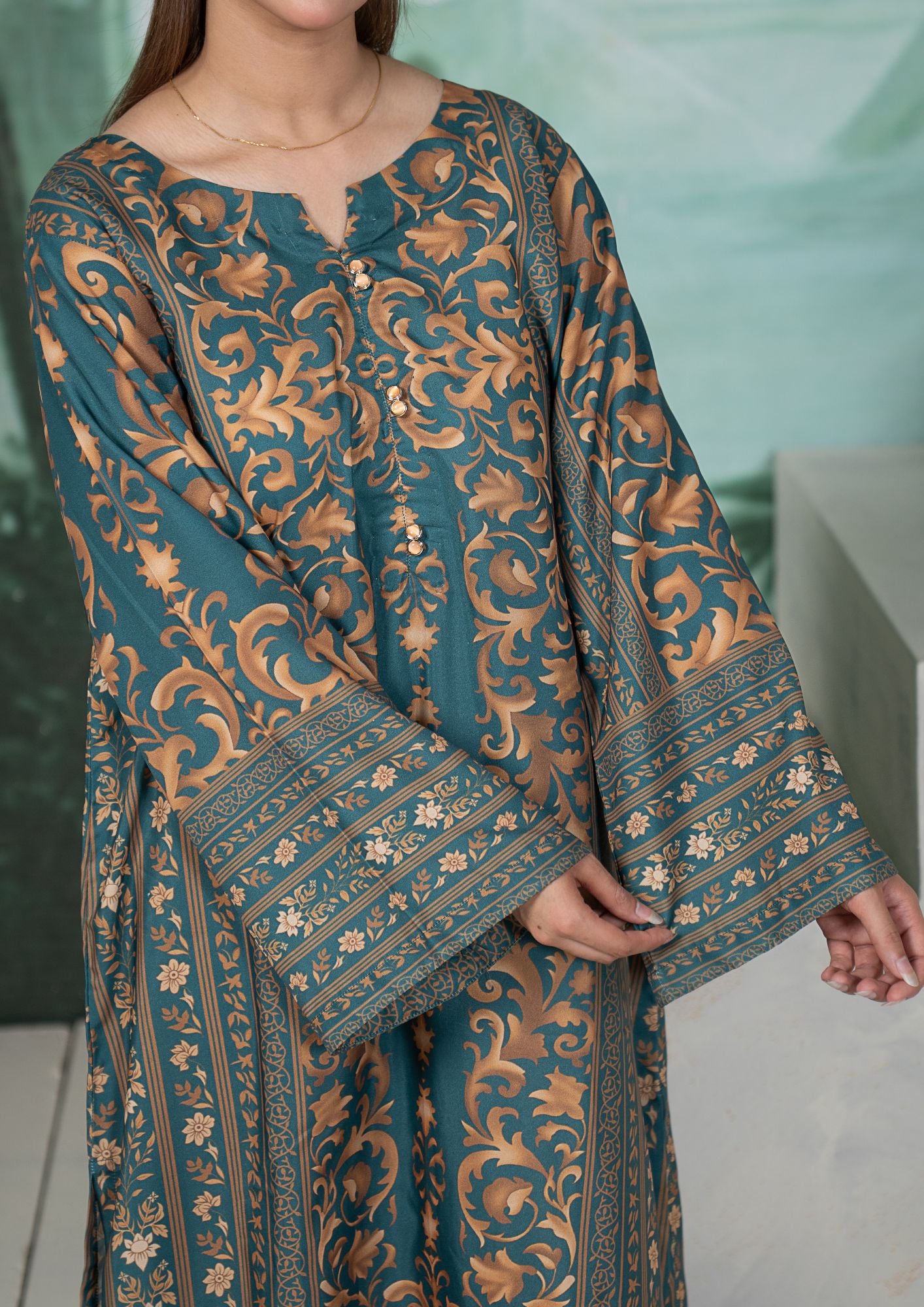 arabic lawn Kaftan in Olive green