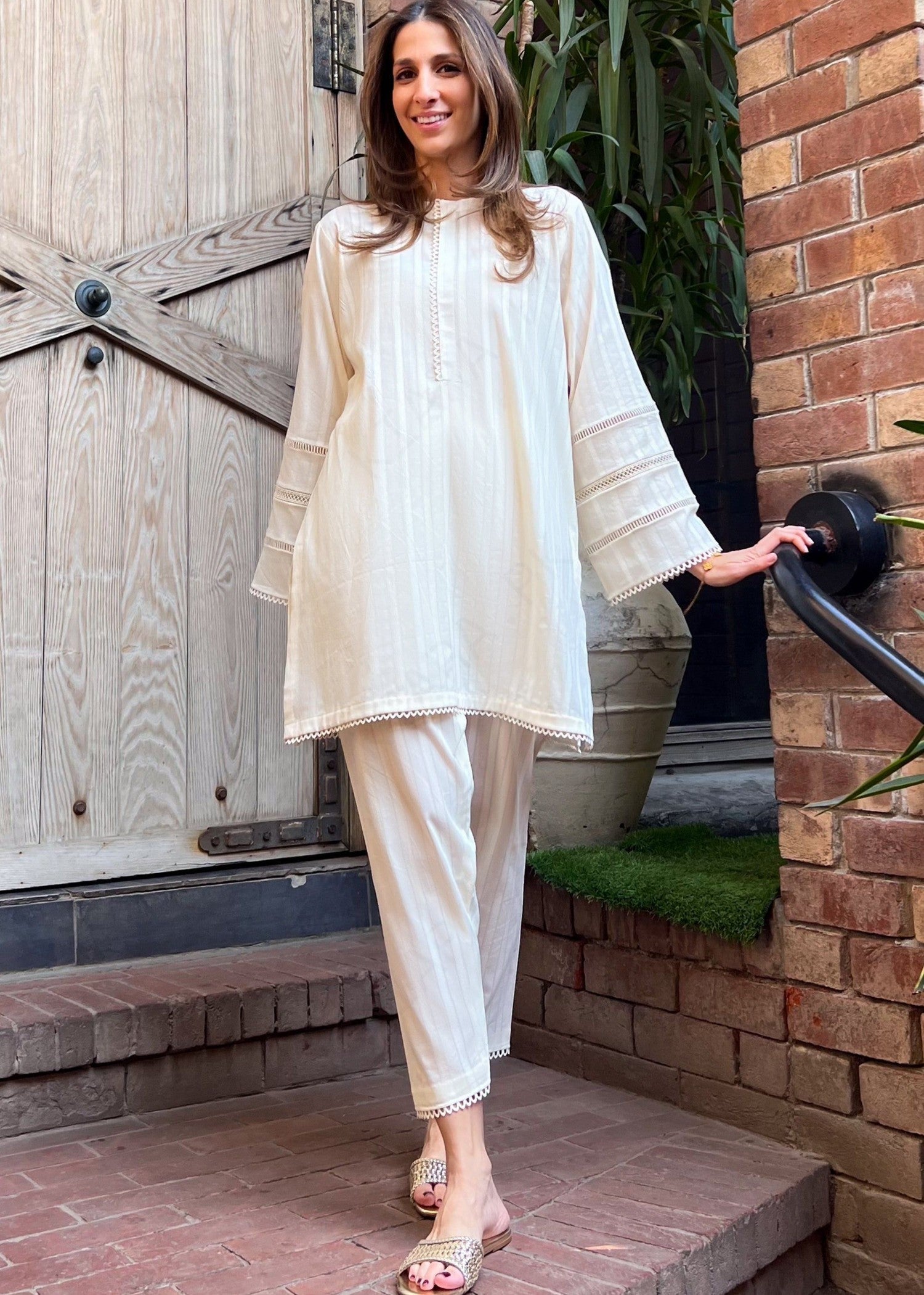 leno kara Co Ord Sets in White
