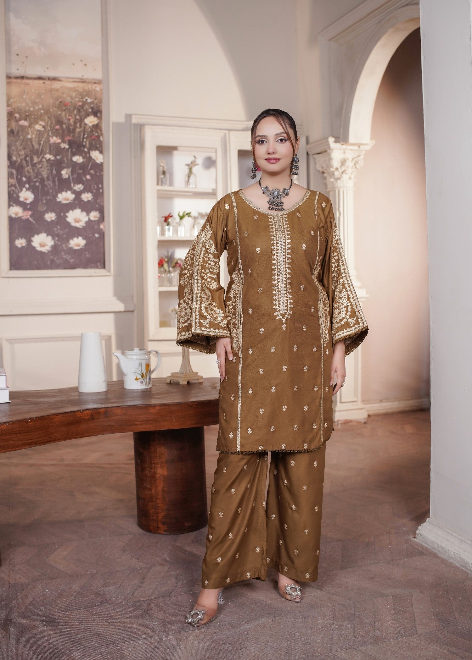 linen Kurta Set in Peanut