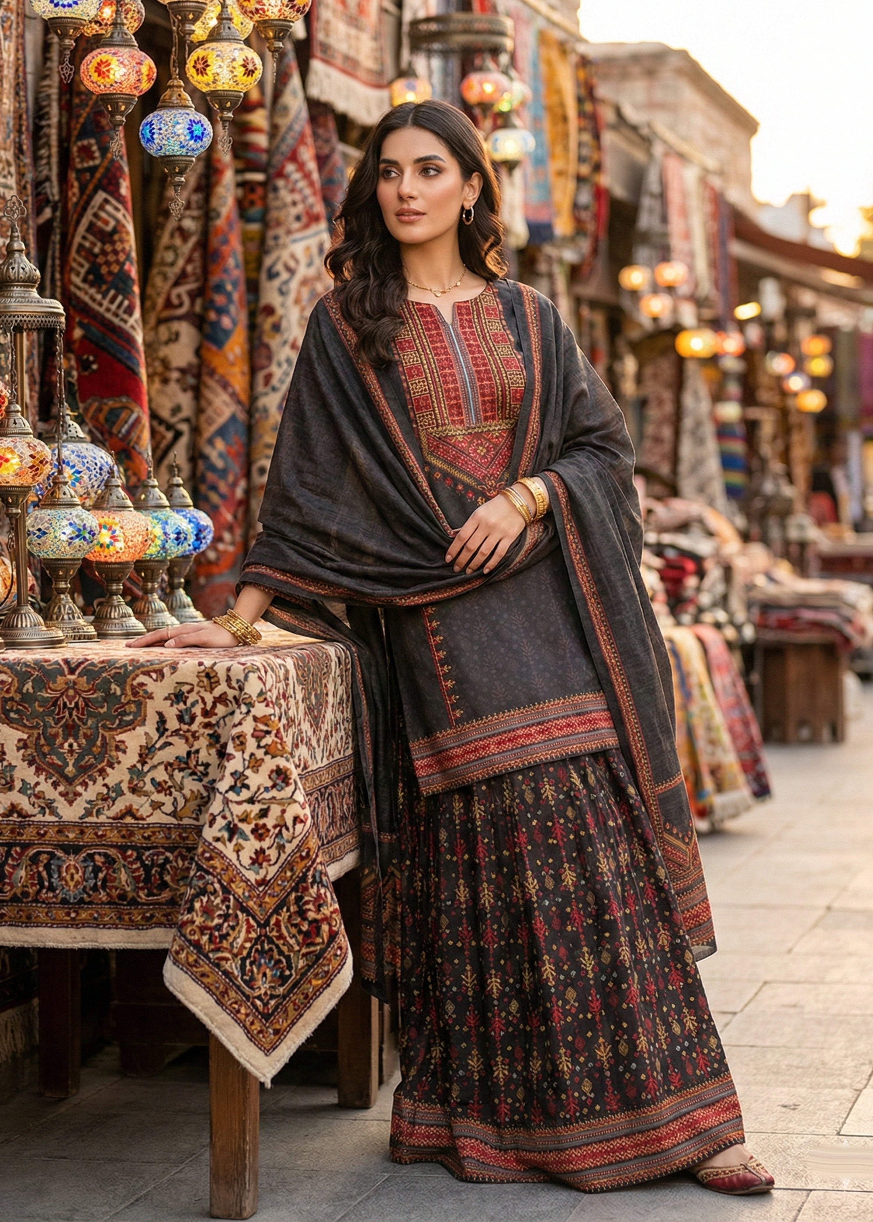 silk Gharara in Multi