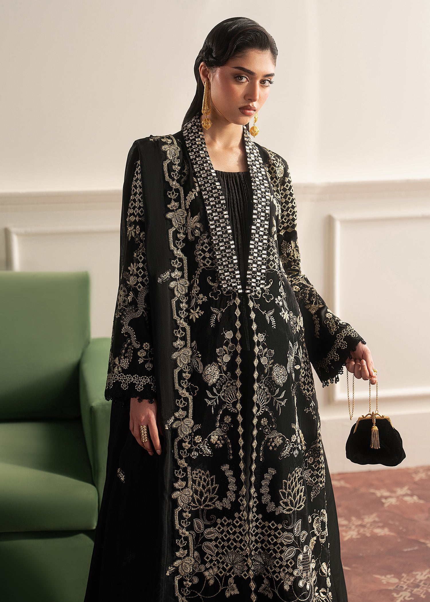 korean raw silk Sharara in Black