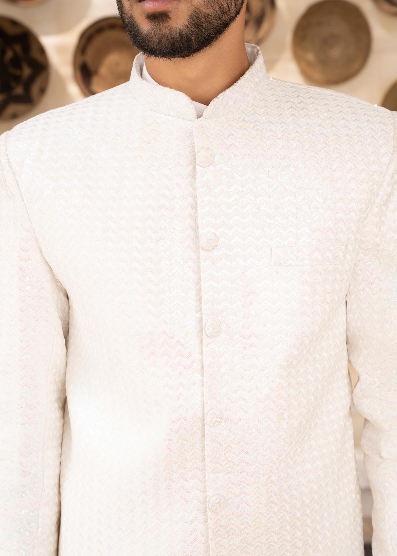jamawar Sherwani in White