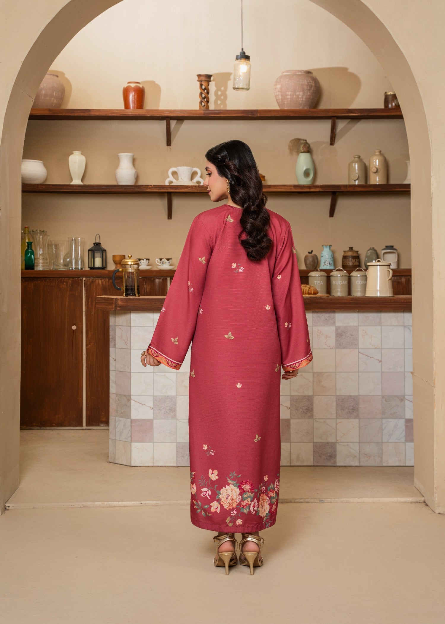 poly modal Kurti in Red