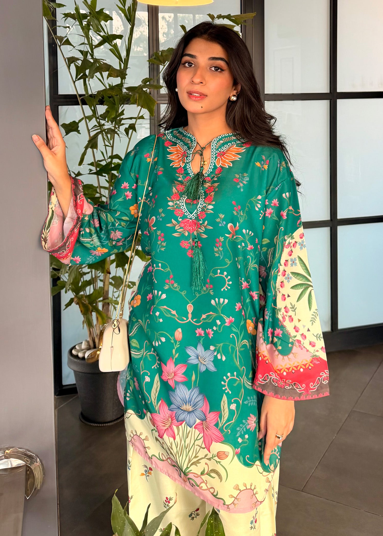 poly lawn Kurta Set in Sea green
