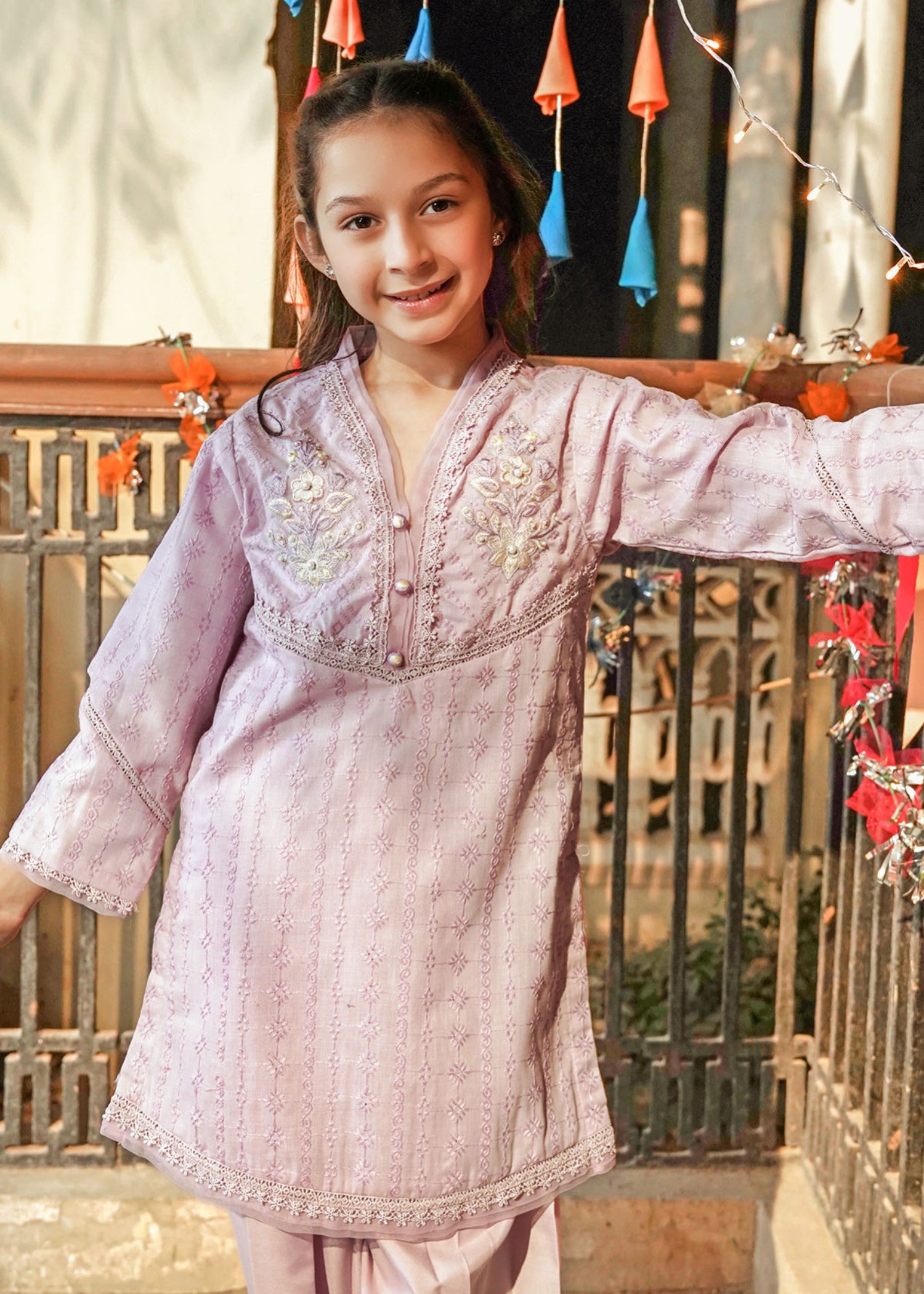 chikankari cotton Kurta Set in Lavender grey