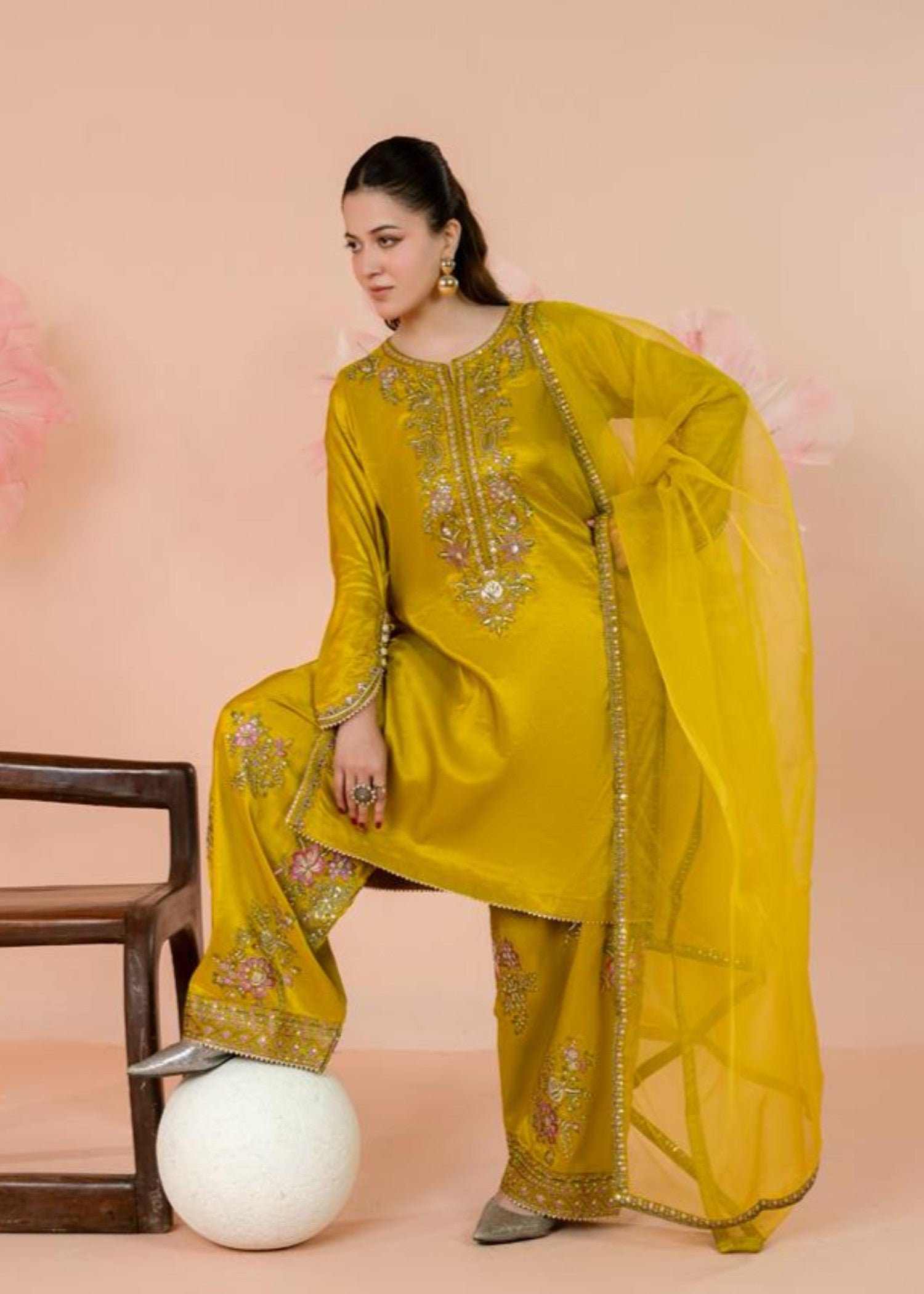 silk Kurta Set in Pear
