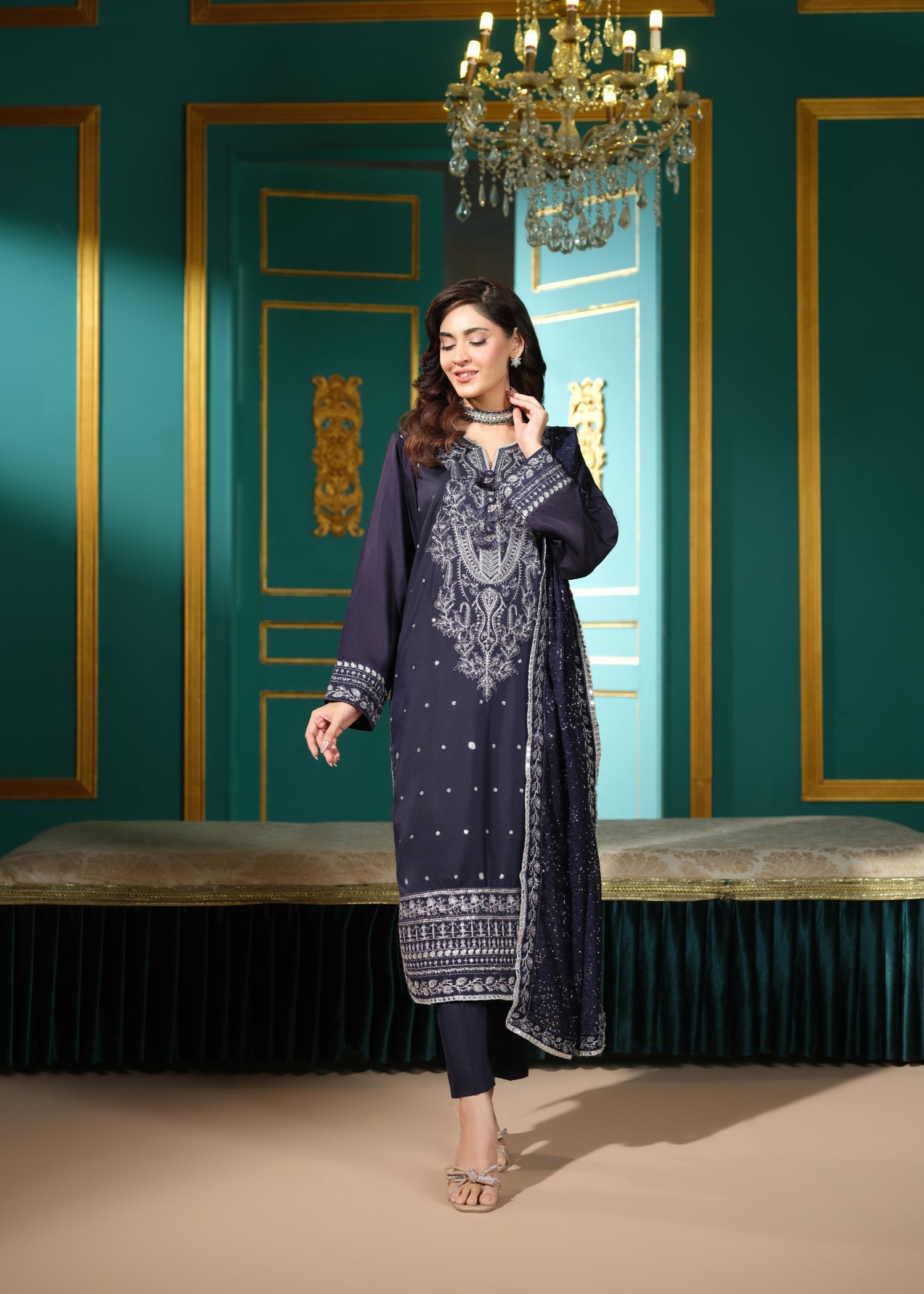 cambric cotton Kurta Set in Navy blue