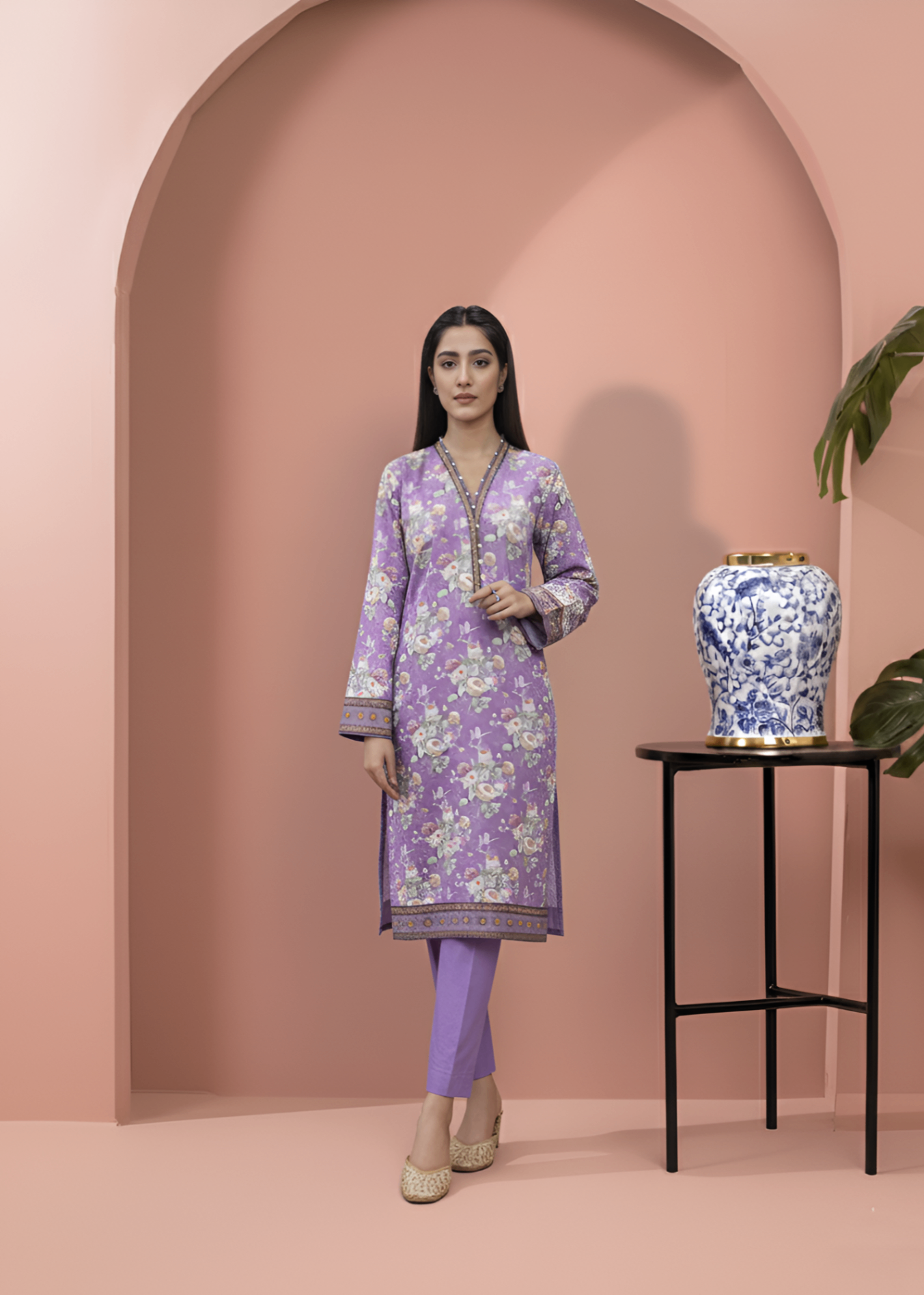 khaddar Kurta Set in Purple ash