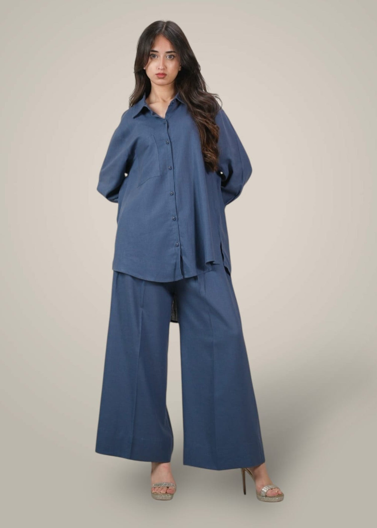 khaddar Co Ord Sets in Steel blue