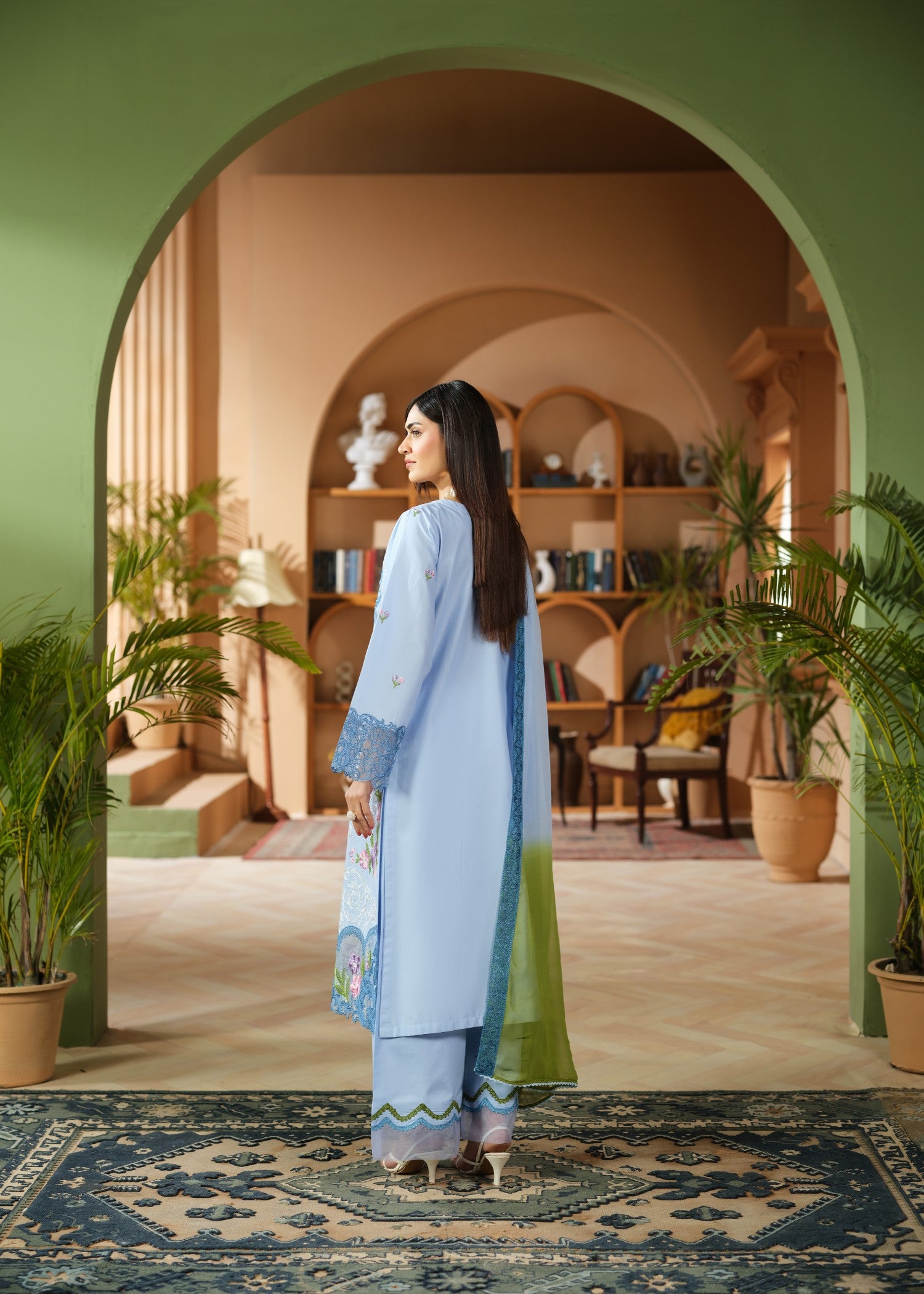 cambric cotton Kurta Set in Sky blue
