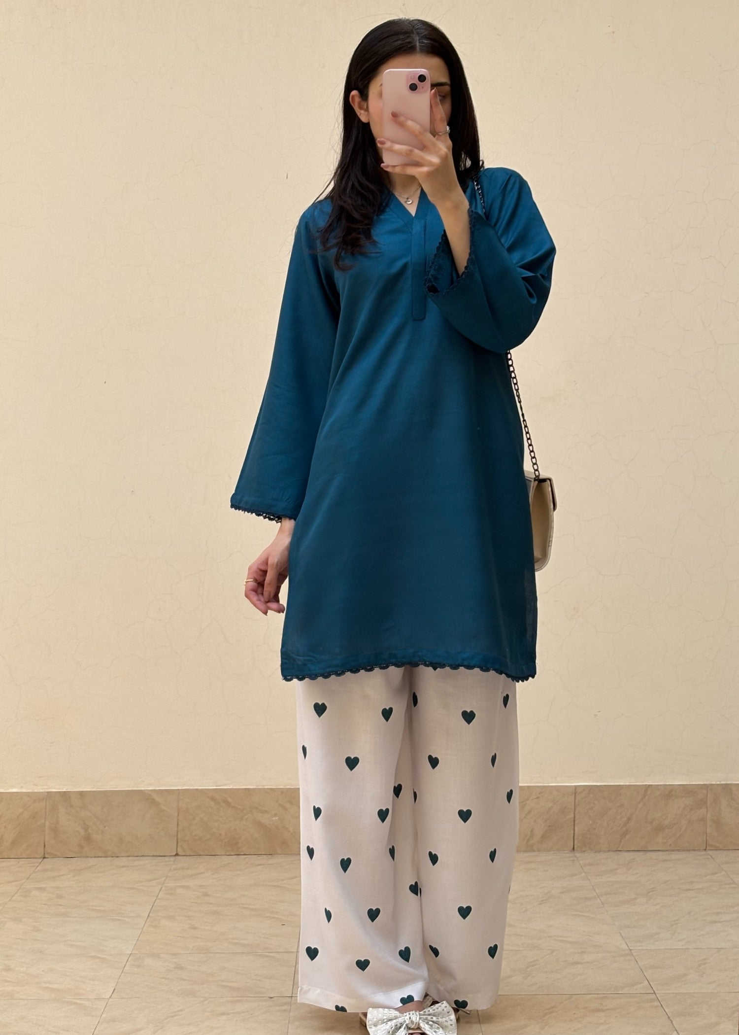 arabic lawn Kurta Set in Teal