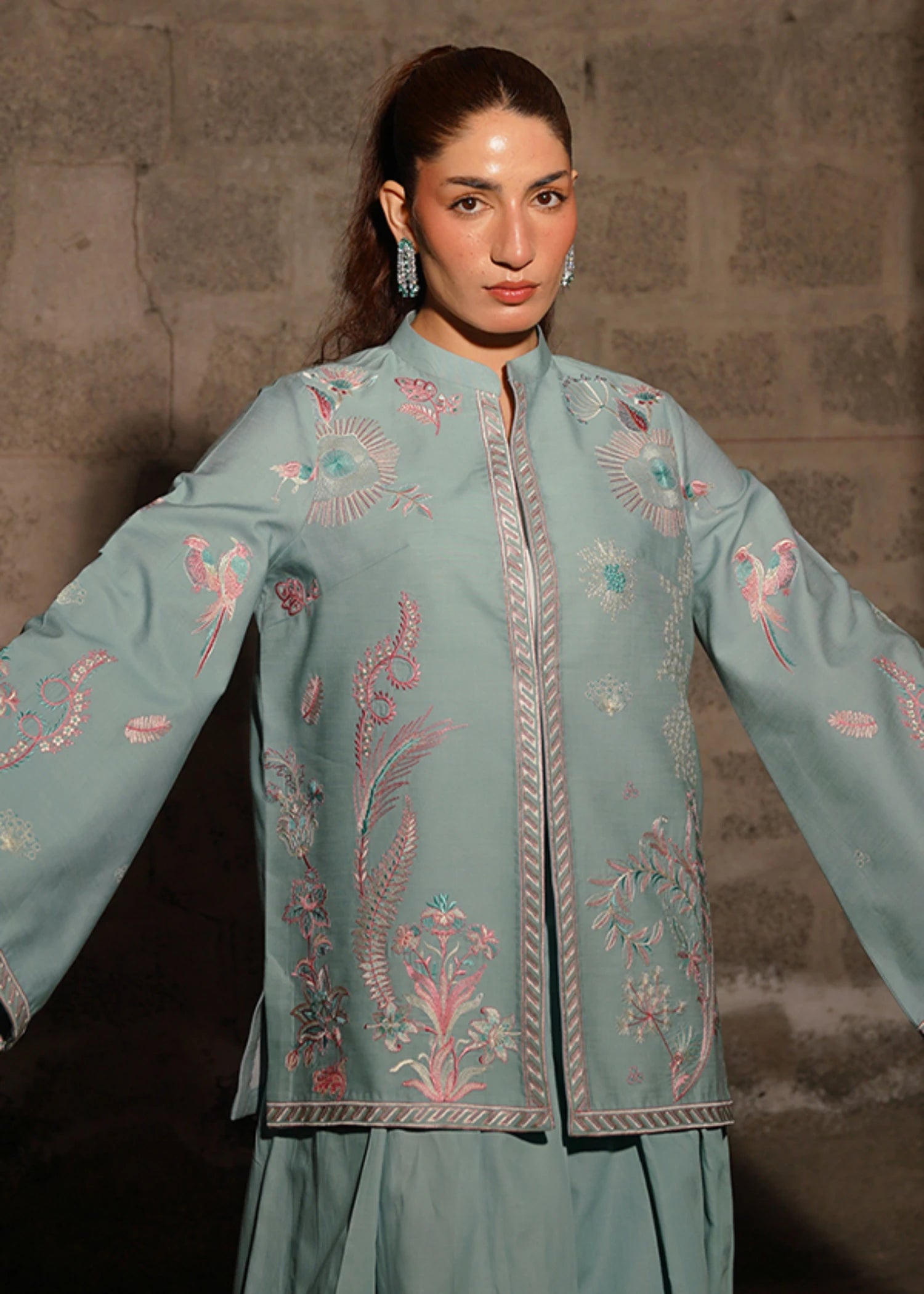pure linen Jacket in Ice blue