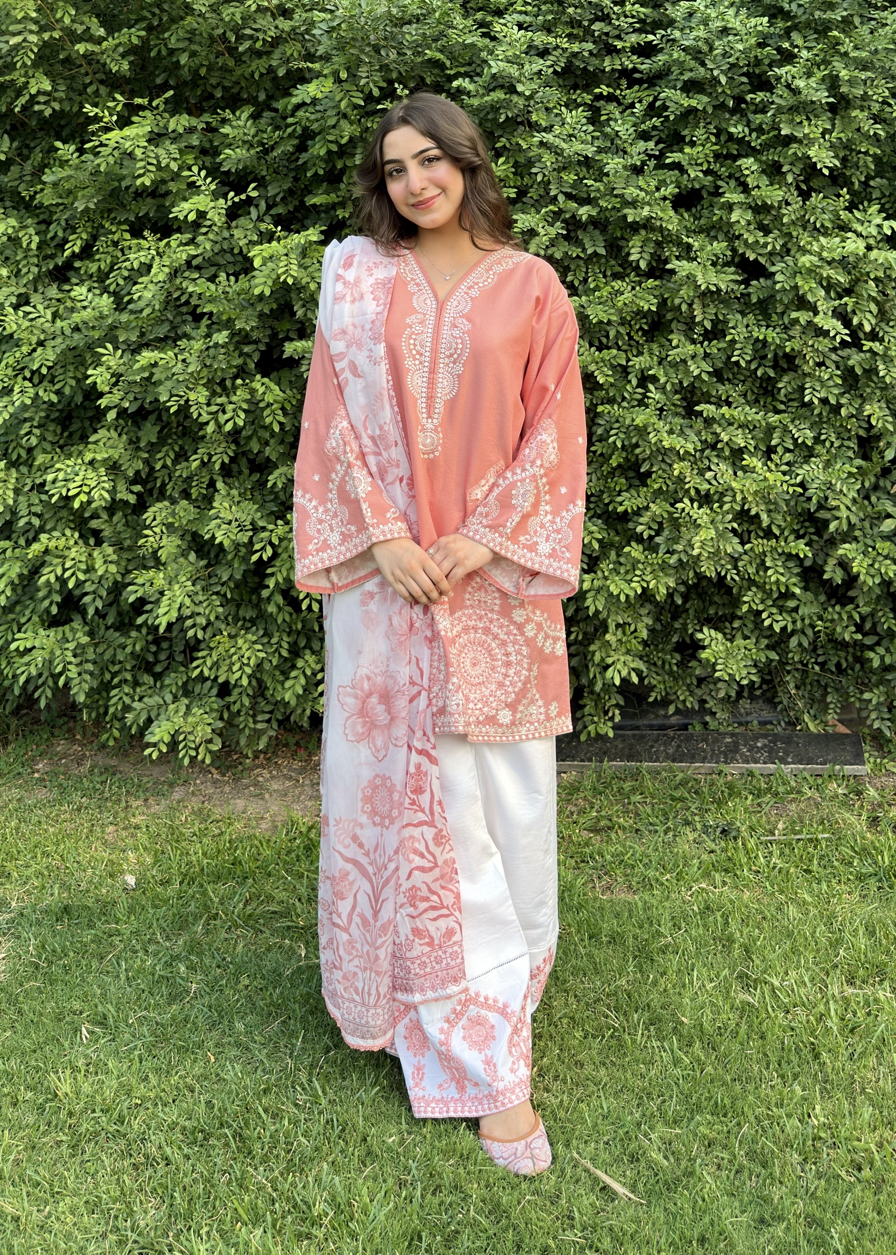 dobby crepe Kurta Set in Baby pink