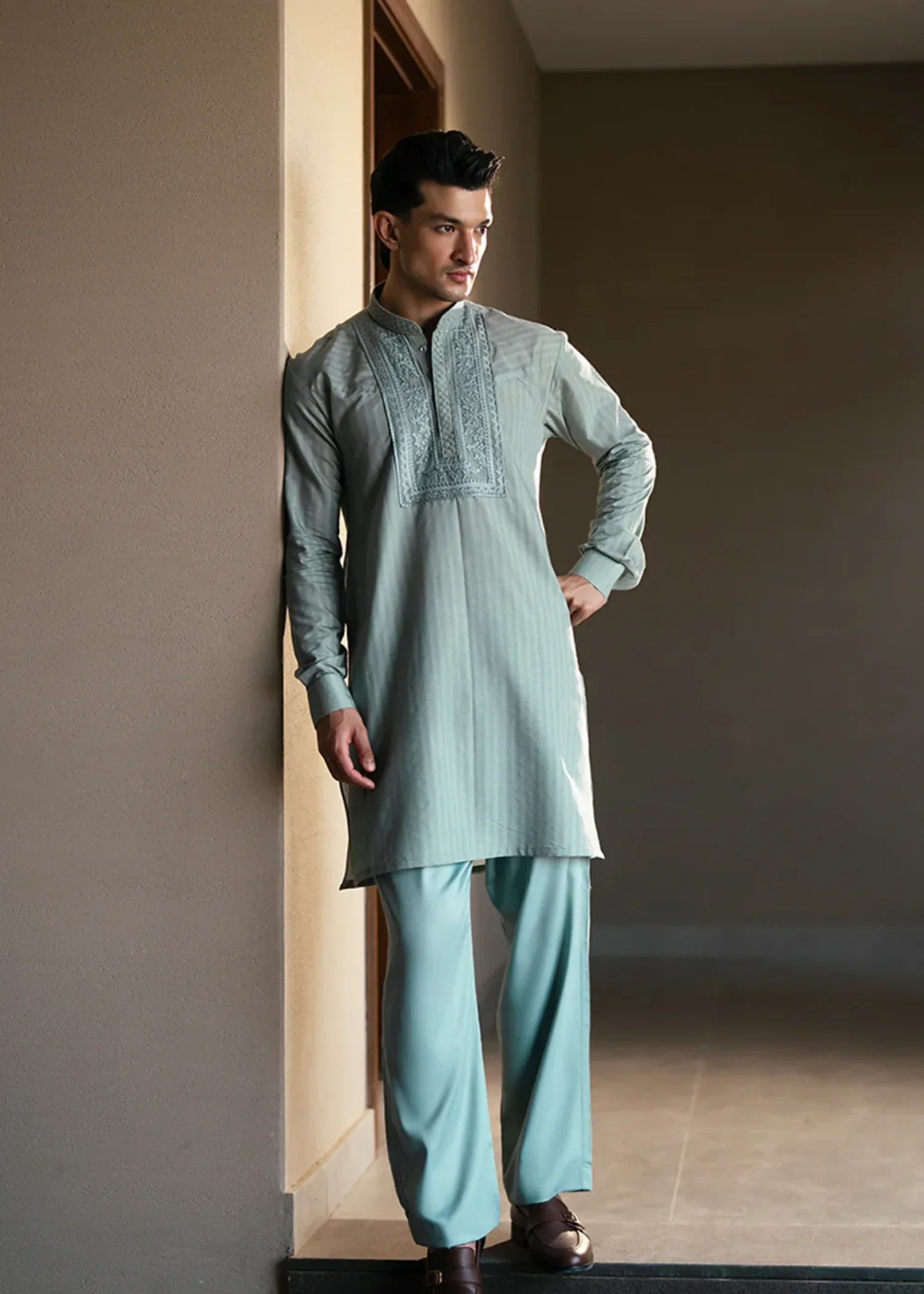 cotton dobby Kurta Set in Mint green