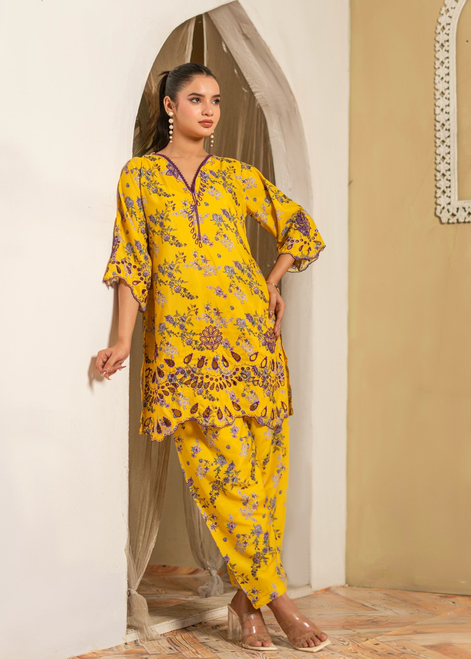 polyester crepe Co Ord Sets in Mustard