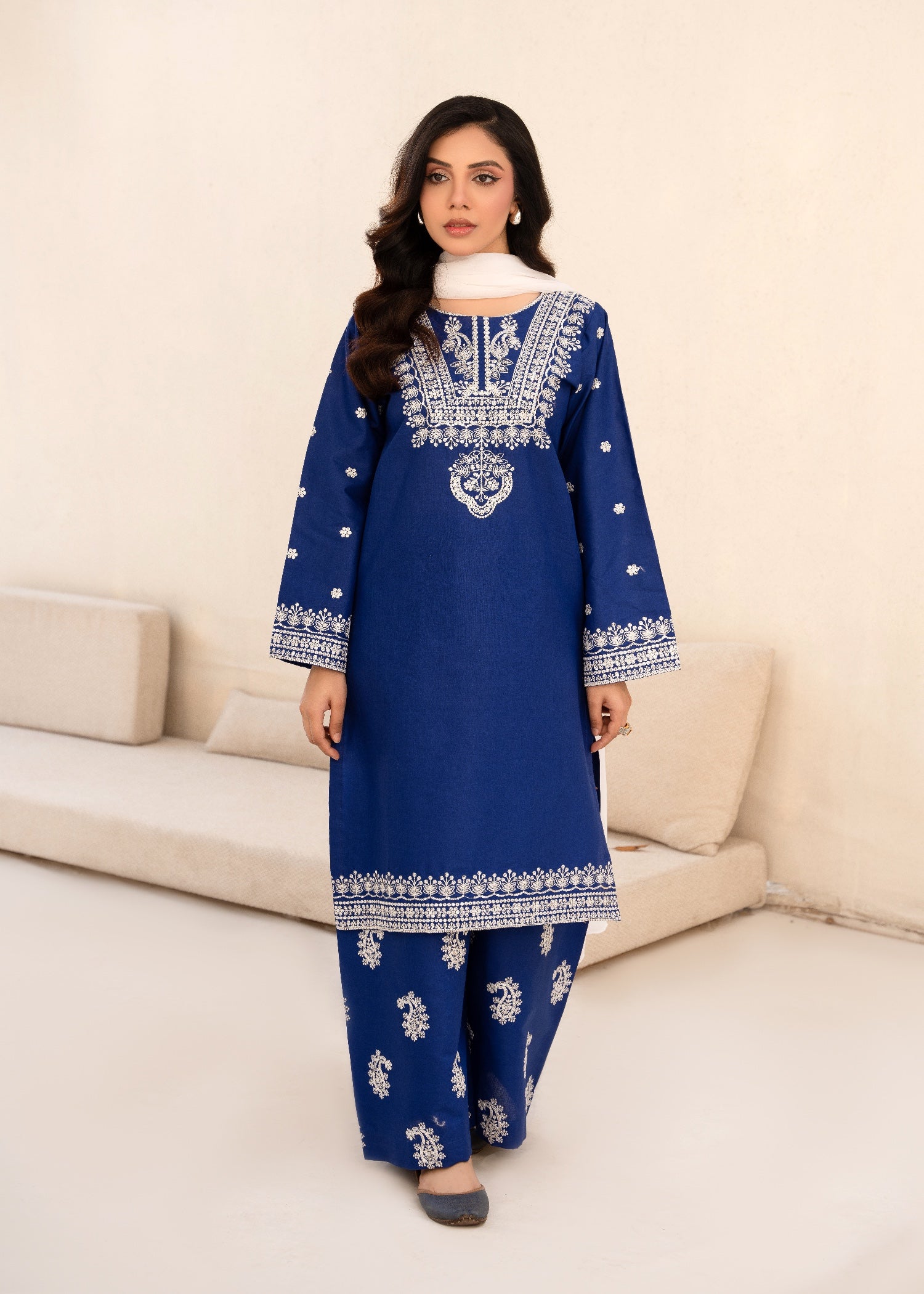 cambric Kurta Set in Royal blue