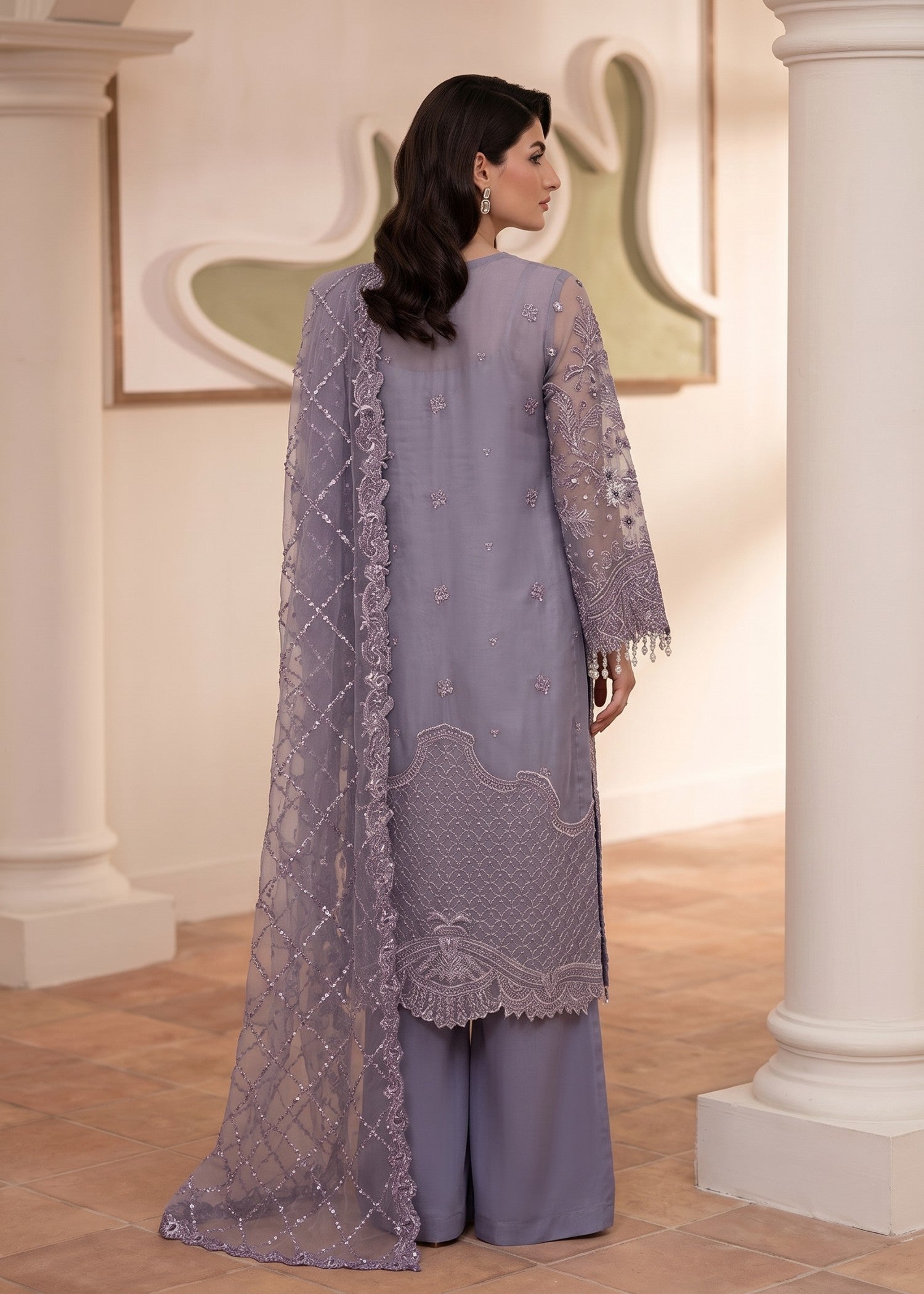 organza Kurta Set in Purple mountain majesty