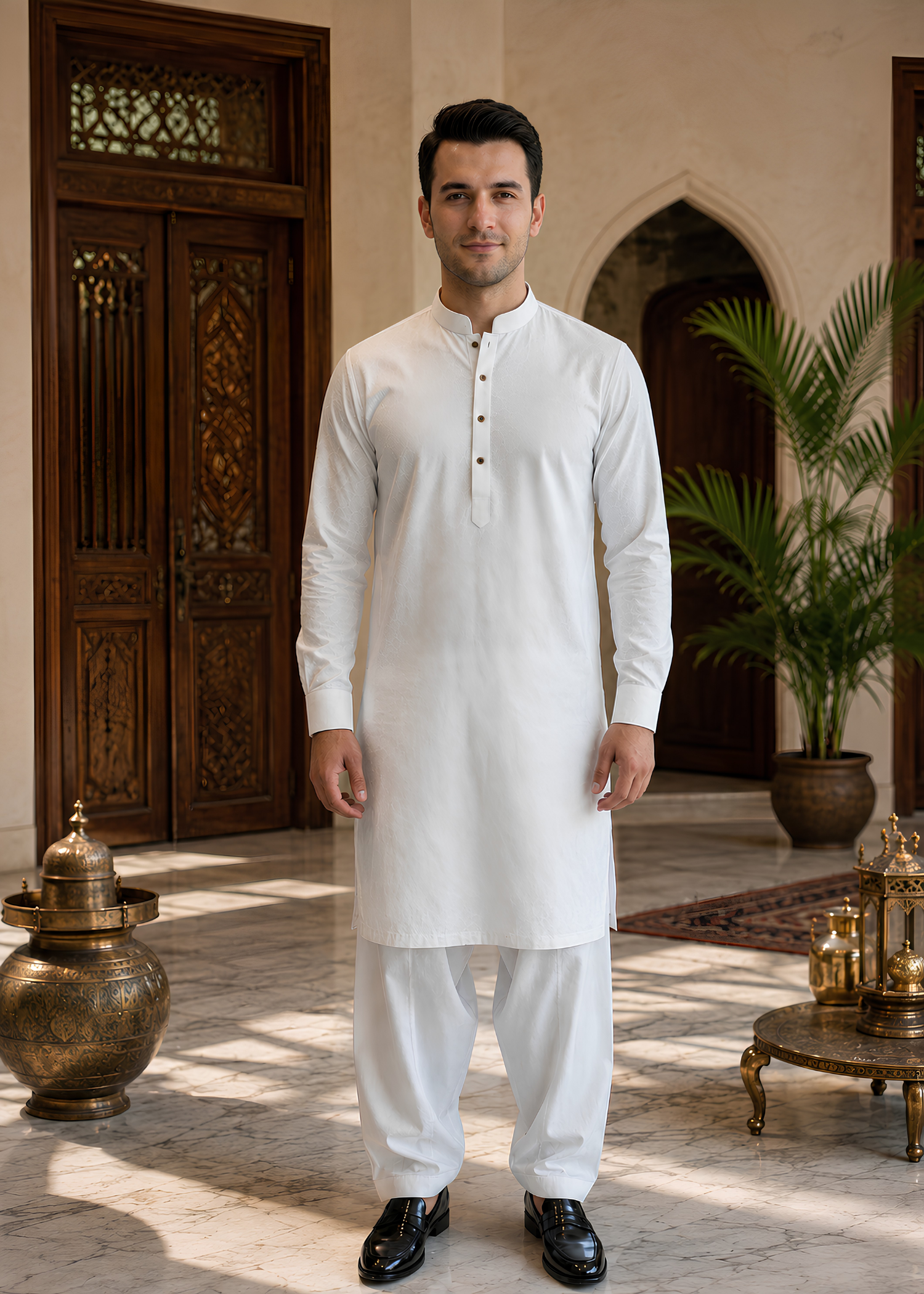 swiss lawn Kurta Set in White