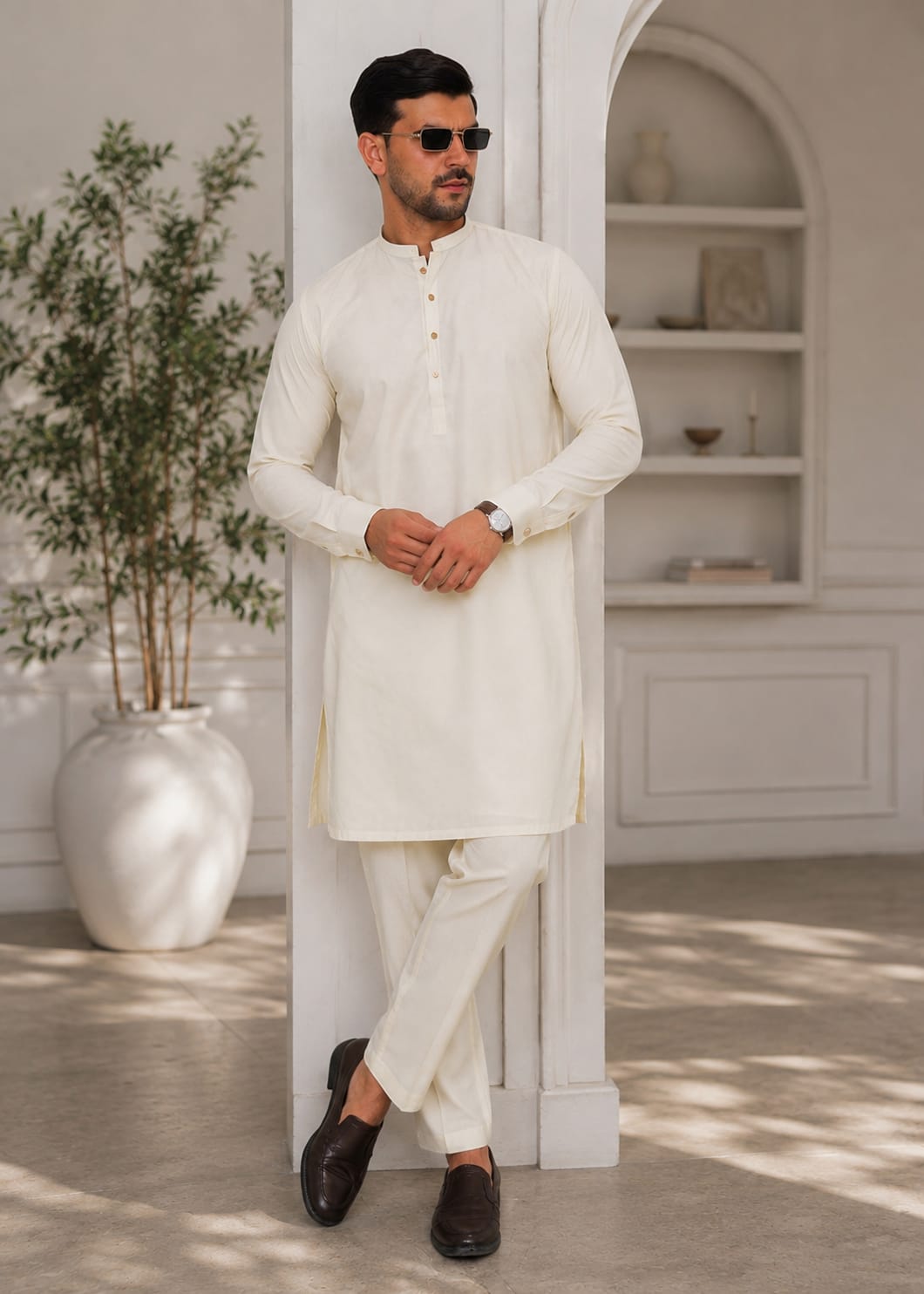 wash & wear Kurta Set in Pearl white