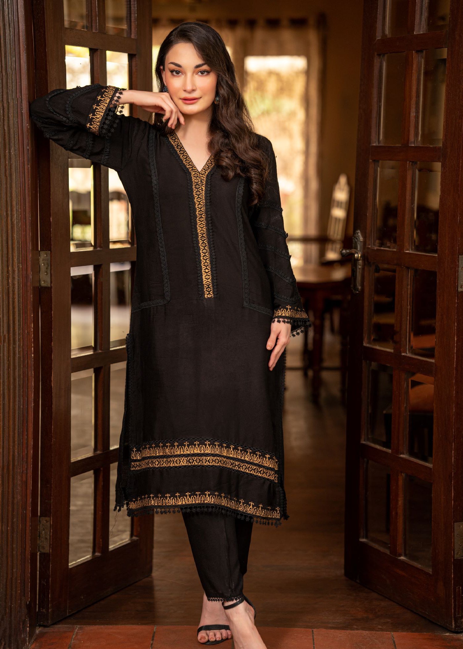 cotton net Kurta Set in Black