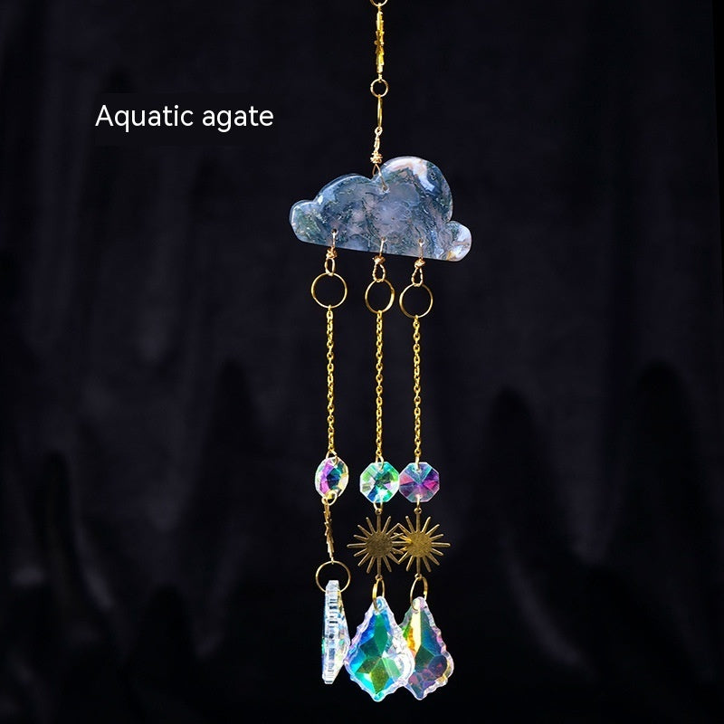 Natural Crystal Agate Cloud Sun Catcher Ornaments Window Sill Forest Garden Wind Chimes Color Lighting Pendant