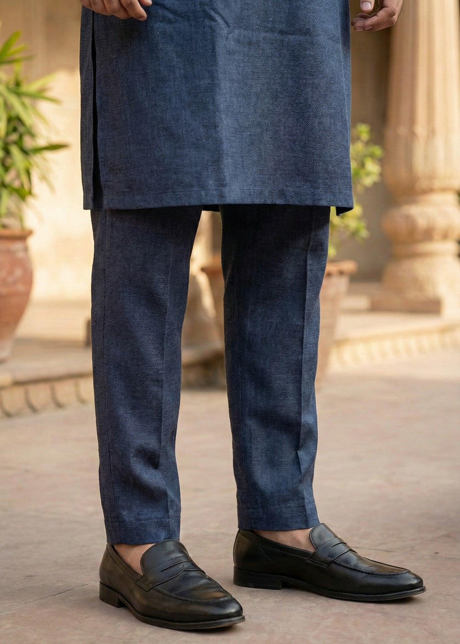 textured wash & wear Kurta Set in Blue
