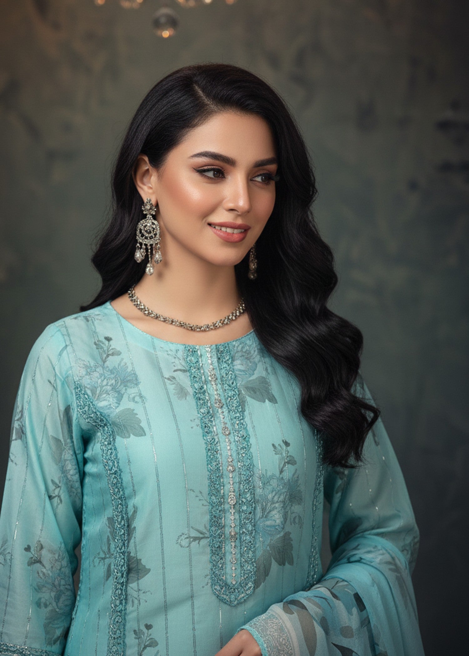 zari organza Kurta Set in Pastel green