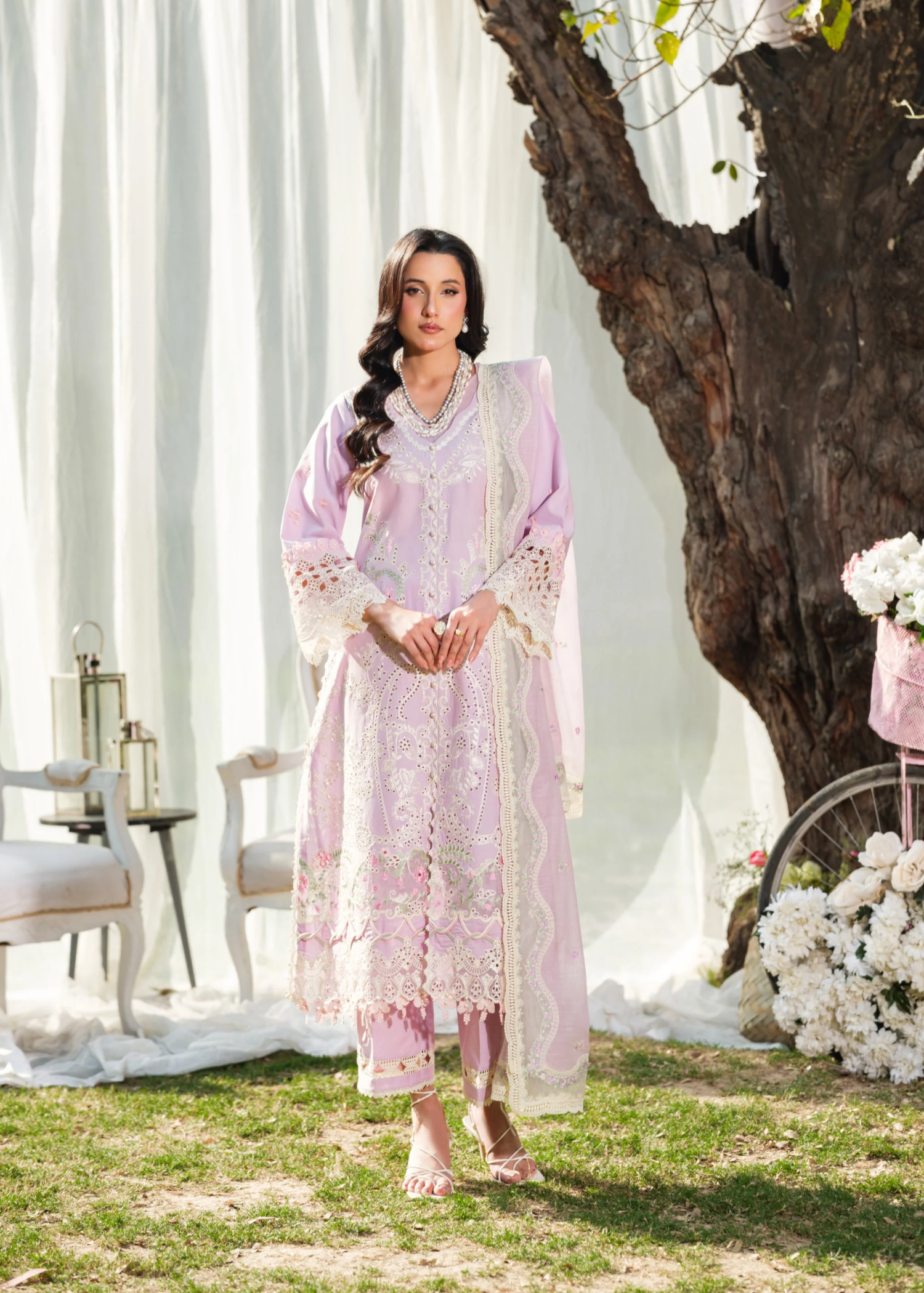 lawn Kurta Set in Mauve pink