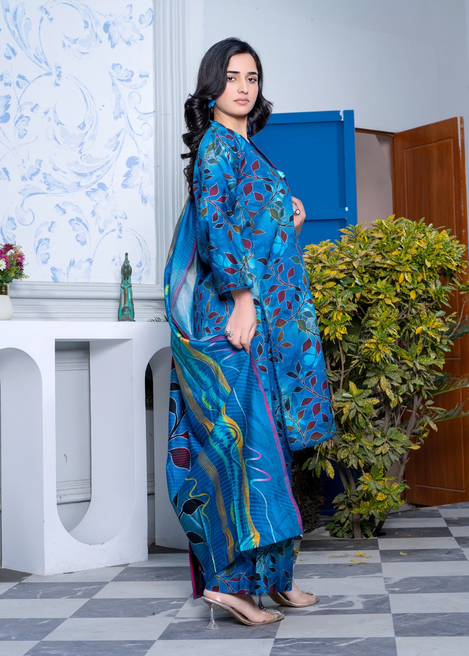 khaddi net Kurta Set in Sapphire blue
