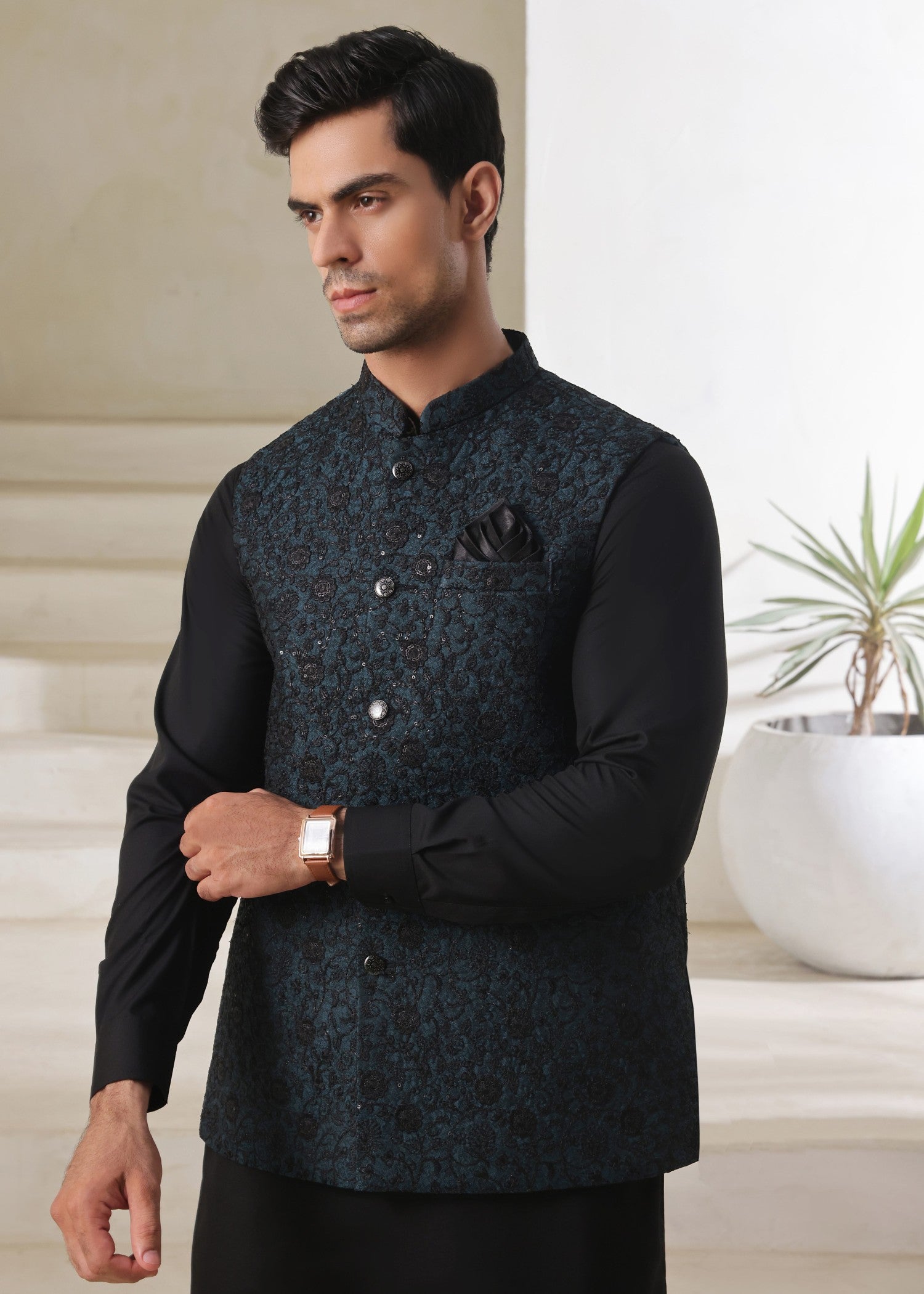 jamawar Waistcoat in Teal