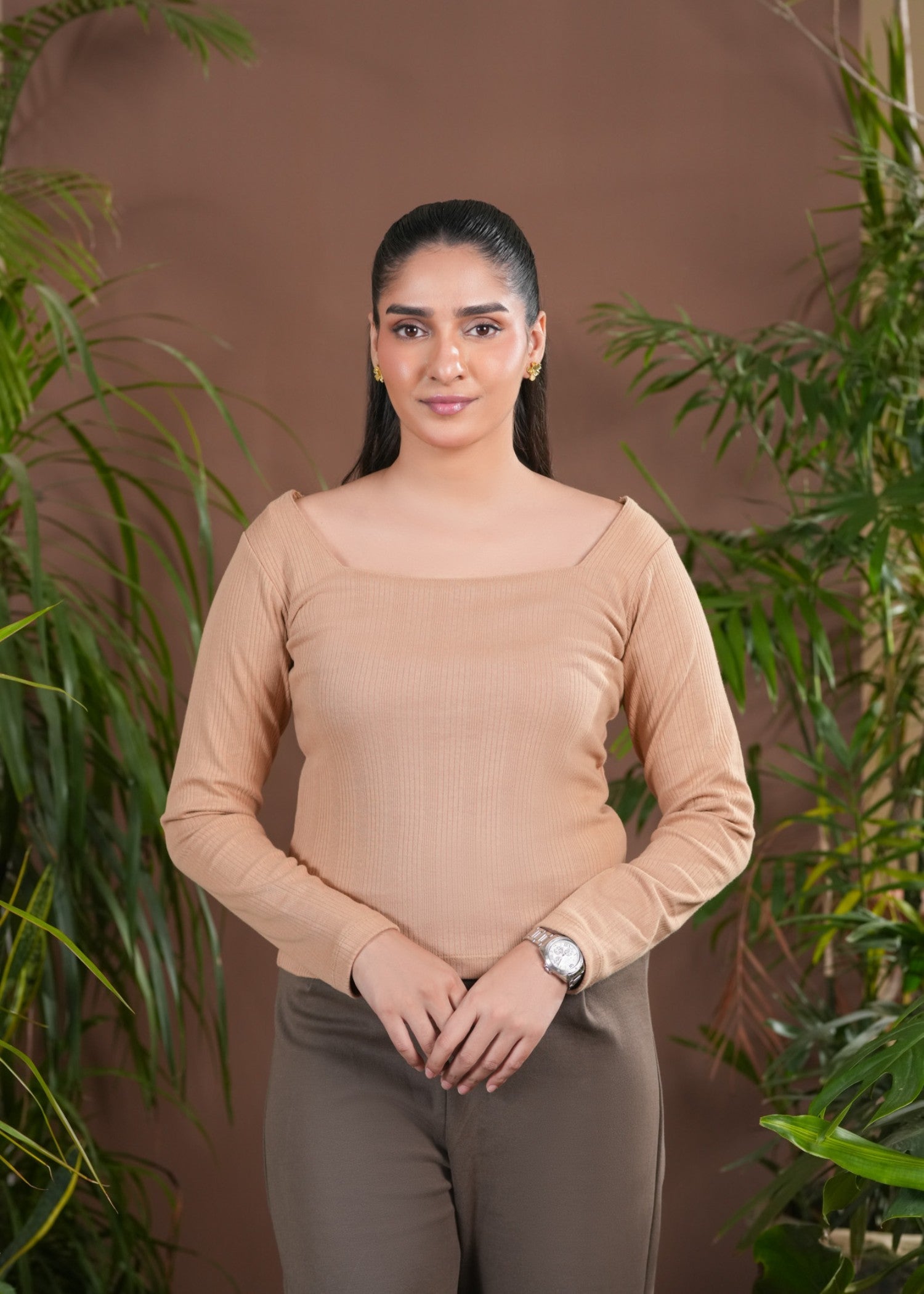 cotton pique Top in Beige