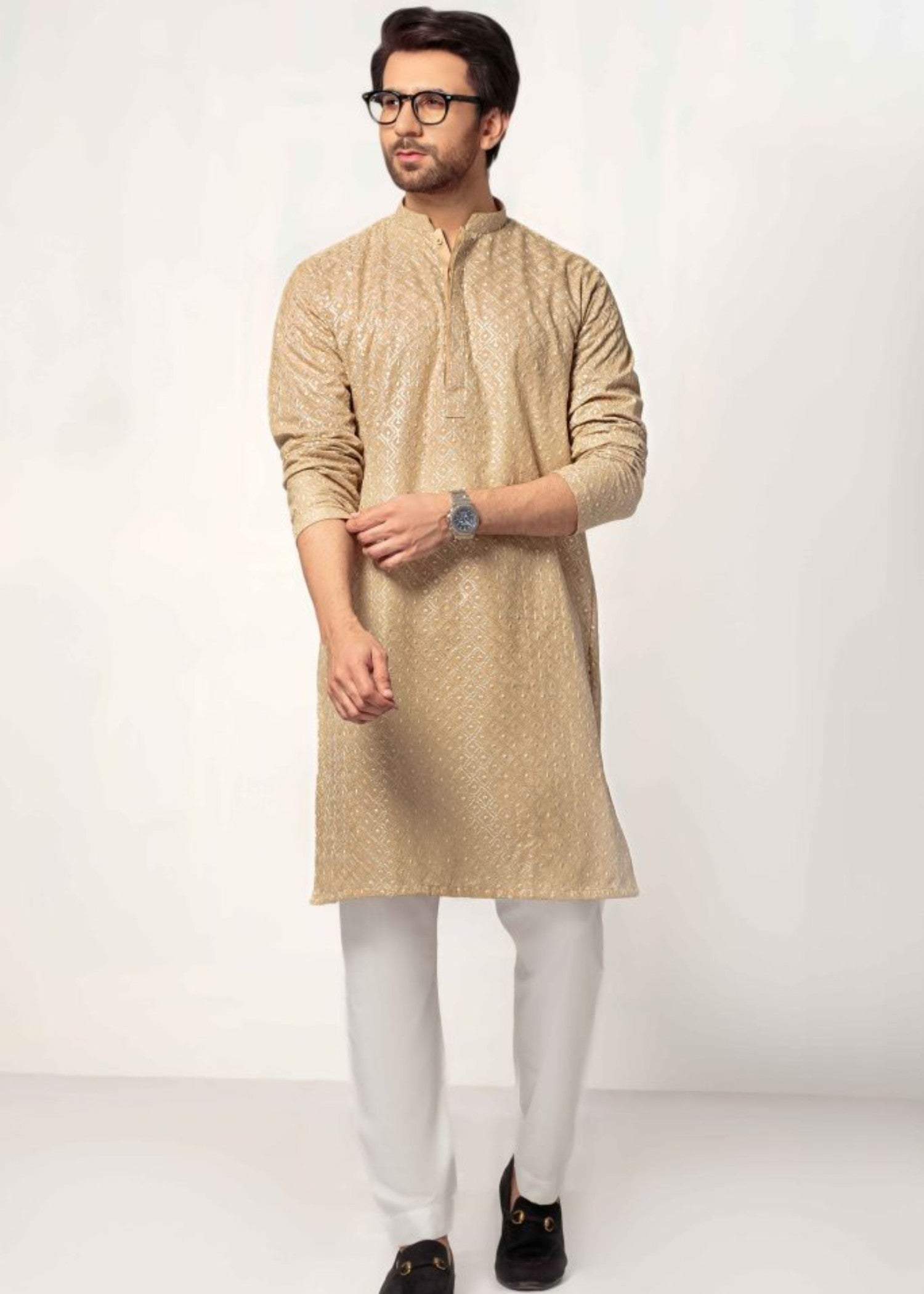 chikankari cotton Kurta in Marigold