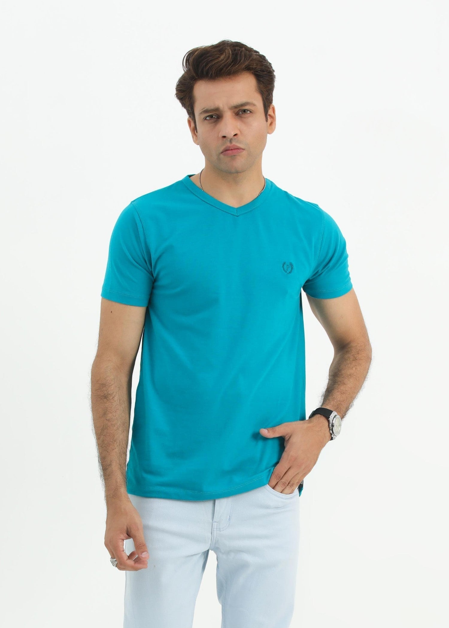 single jersey knit T Shirt in Turquoise