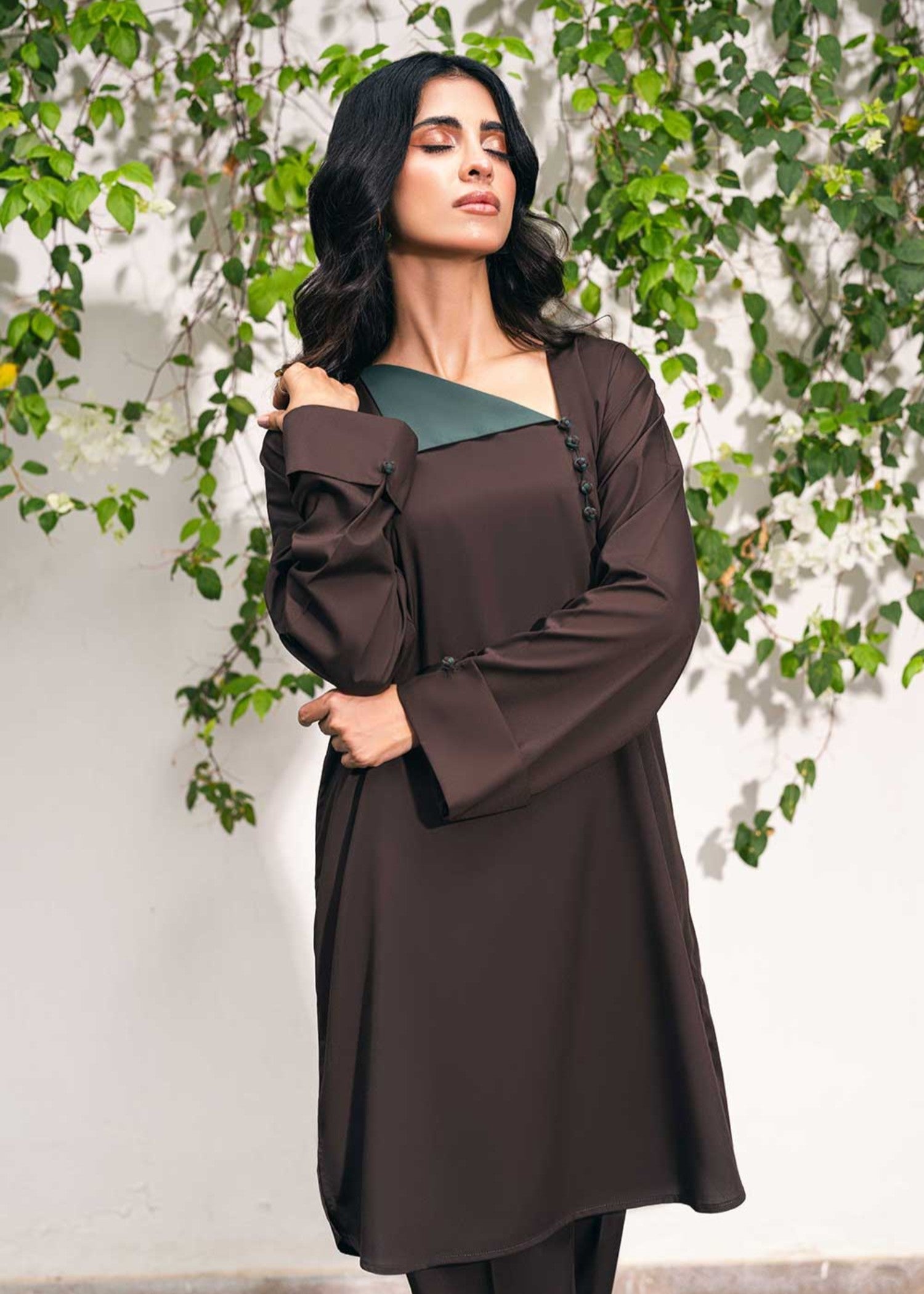 blended satin Co ord Sets in Dark brown