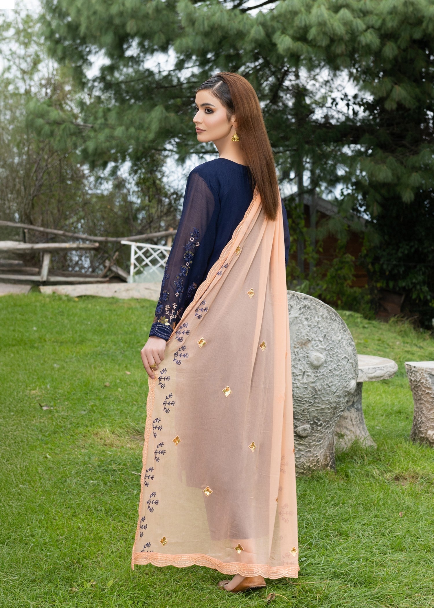chiffon Kurta Set in Midnight blue