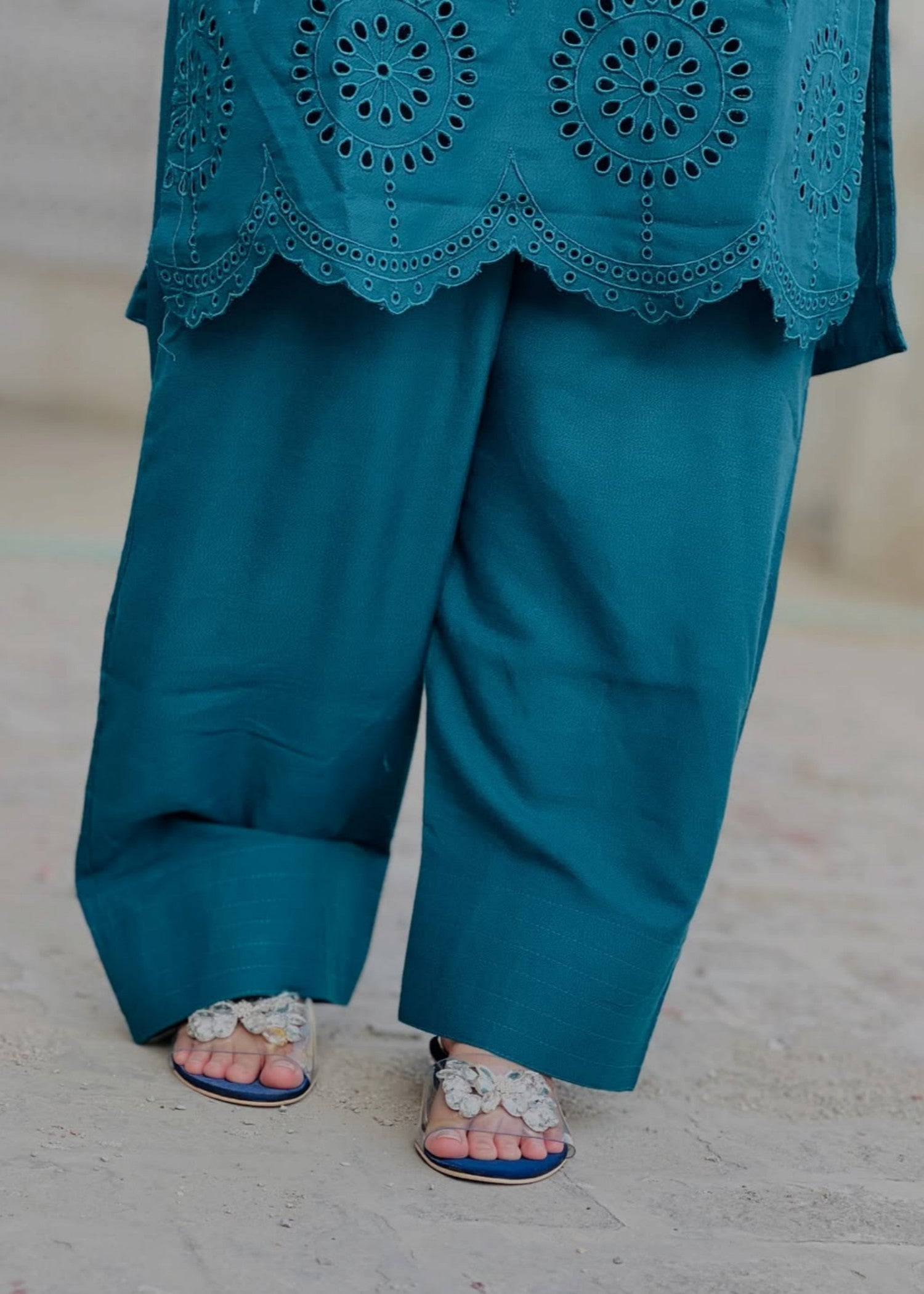 linen chambray Kurta Set in Dark cyan