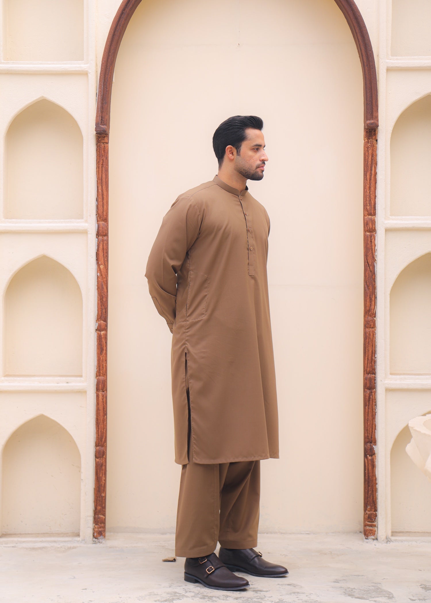 wash & wear Shalwar Kameez in Brown by Sapretbysaba